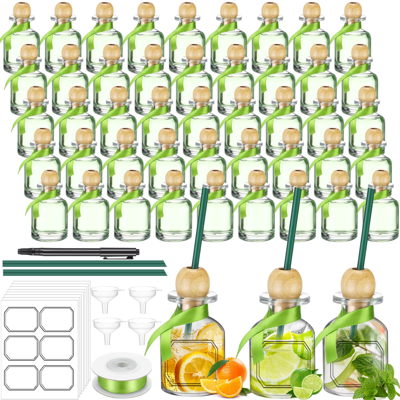 Hushee 24 Pcs Shot Glasses Patron Bottles with Cork Straw 1. 7 oz Mini Empty Tequila Bottles for Drinks Small Reusable Clear Glass Patron Shot Cups with Silk Ribbon Wedding Party Favors (50ml)