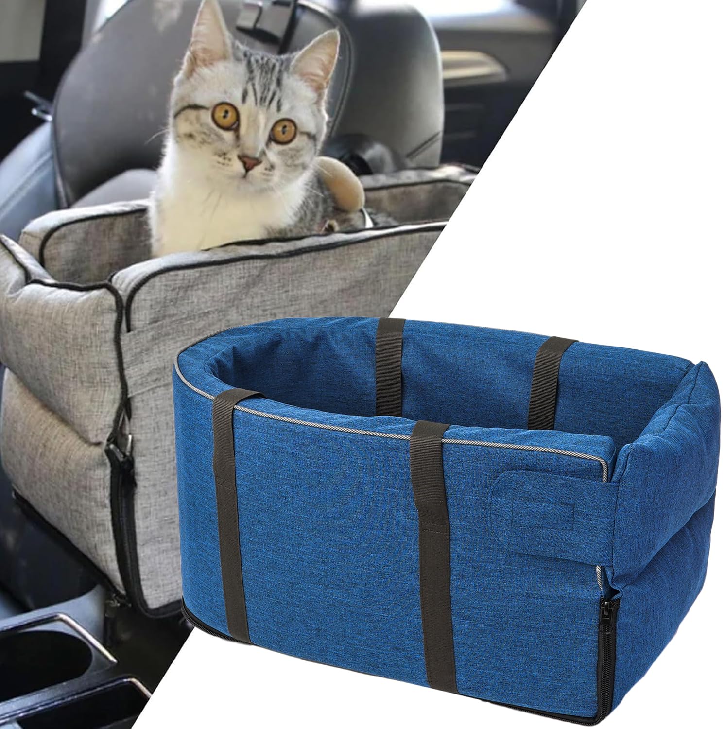 Gentle Paws Car Seat Pet Carrier - Center Console Booster for Small Dogs and Cats, Detachable and Washable (Blue, One Size)