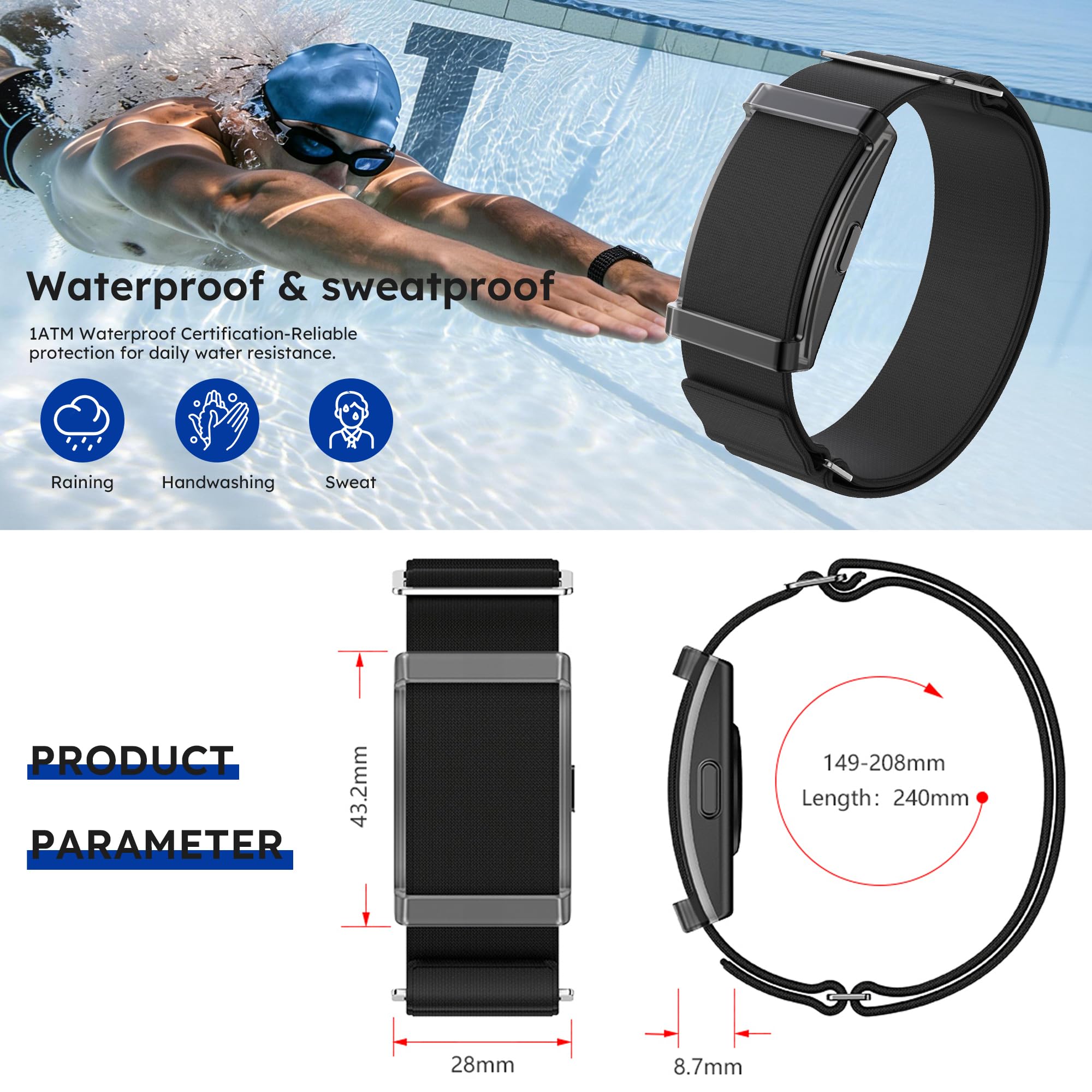 findtime Monitor de ritmo cardíaco del sueño, ultraligero, contador de pasos, calorías, modos deportivos, rastreador de actividad sin pantalla, para teléfonos Android iOS, hombres y mujeres, pulsera