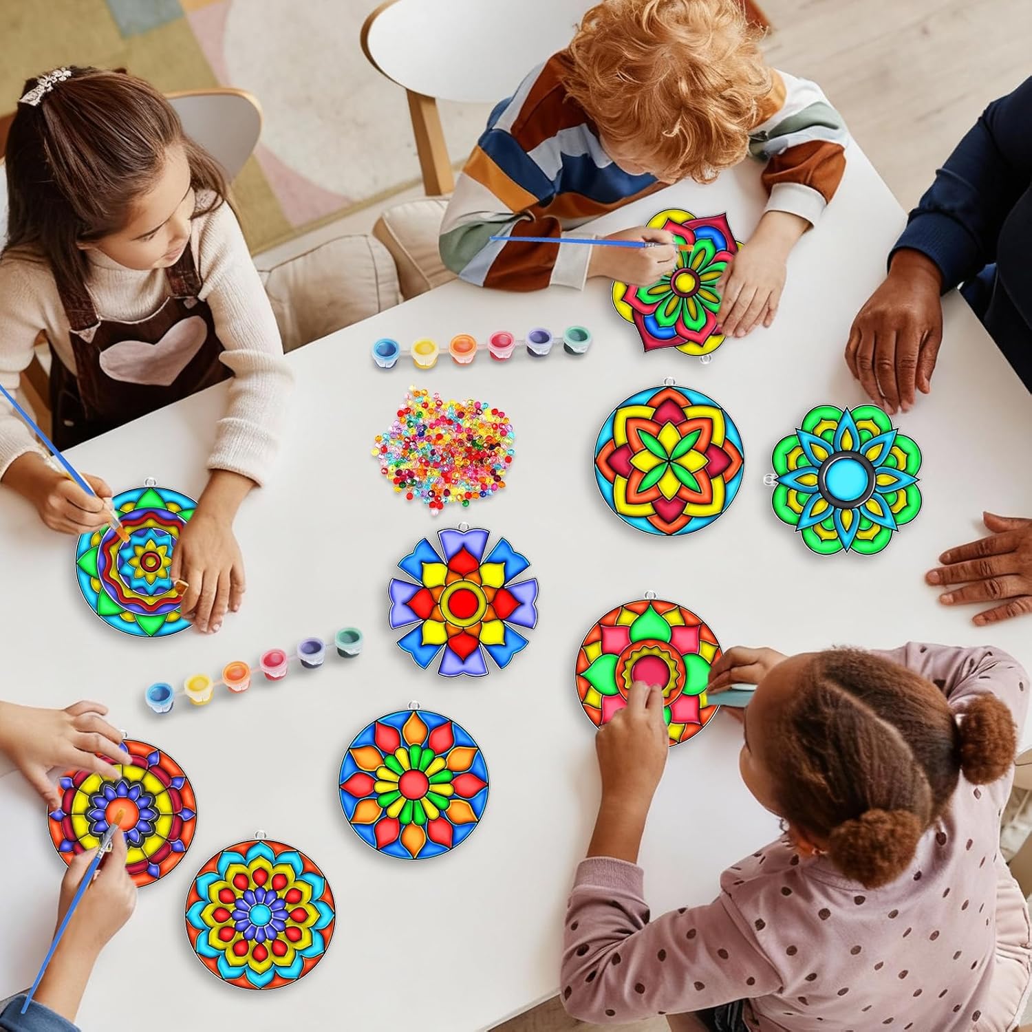 EggSun 27 Sets Mandala SunCatcher Craft Kits Decorative Window Paint DIY for Kids, Perfect for Birthday Spring Classroom Activities, Art Projects, Party Favors, and Gift Exchange