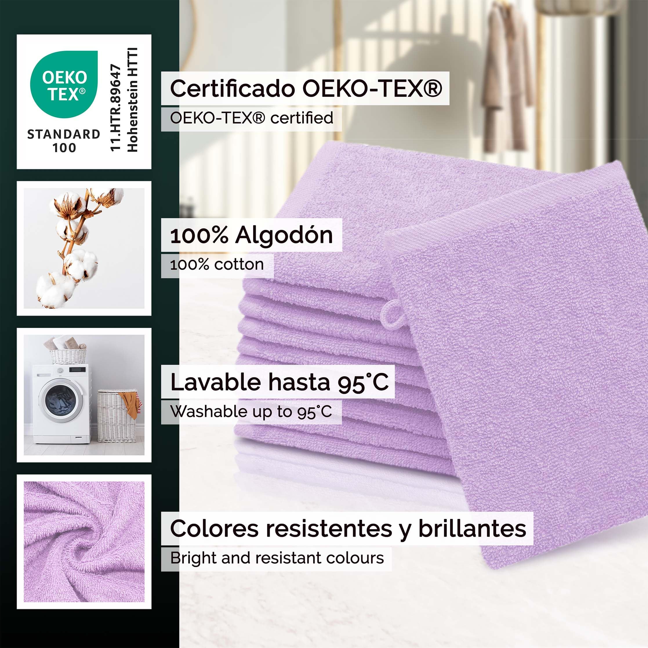 ZOLLNER 10 Manoplas de baño, algodón, 16x21 cm, 420 g, Lila