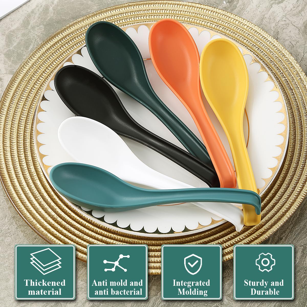Cucharas de sopa de 24 piezas, cuchara de mesa de plástico reutilizable, cuchara asiática resistente y duradera, hecha de polipropileno de grado alimenticio, sin BPA, fácil de limpiar, apto 4