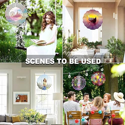 Miniatura 4 de WAHRE 6 piezas de hilanderos de viento de sublimación de 8 pulgadas, esculturas y hilanderos de viento de aluminio 3D, hilanderos para decoración de