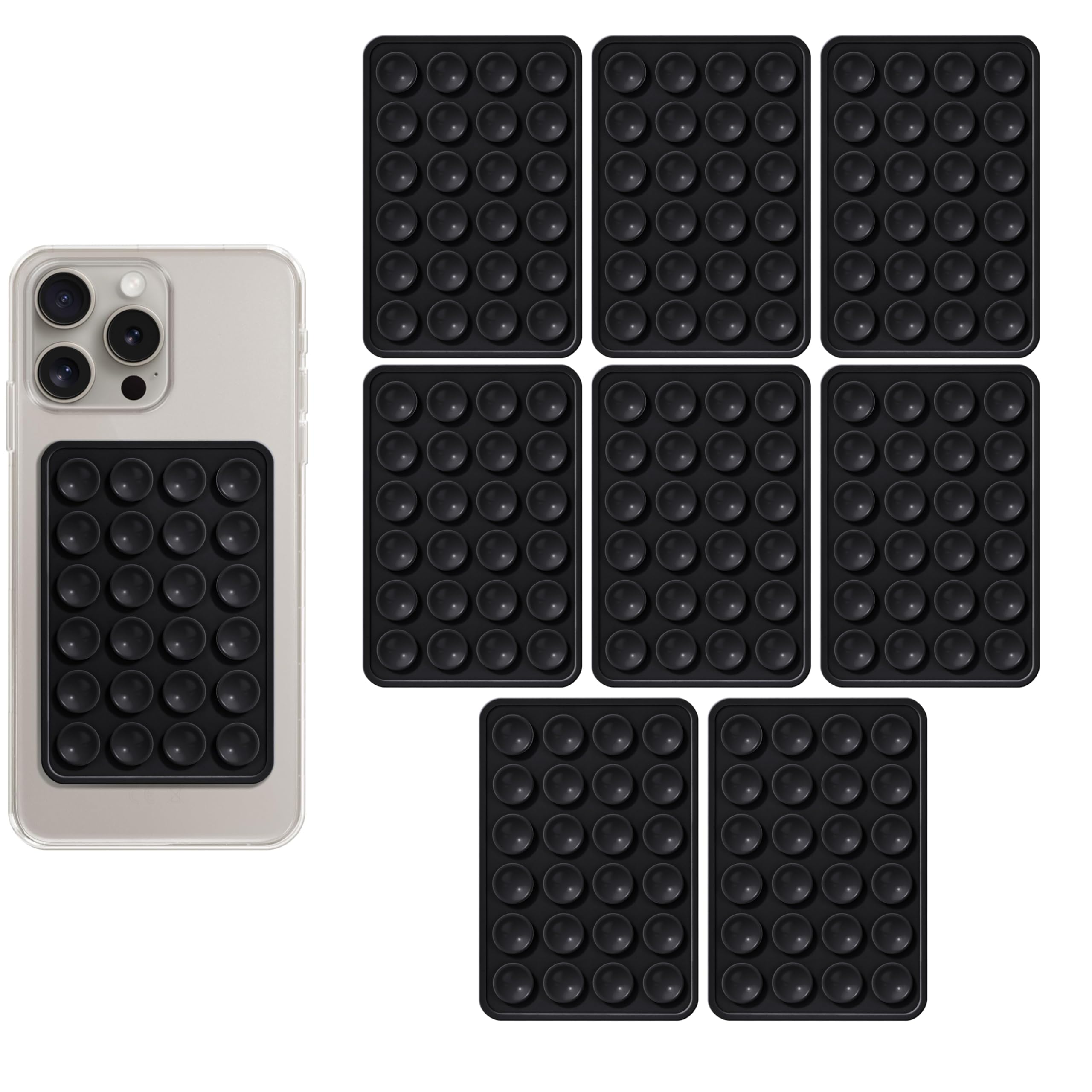 8pcs Silicone Phone Sticky Grip, Suction Phone Case Mount for iPhone and Android, Hands-Free Sticky Cell Phone Grip, Mobile Fidget Mirror Holder for Selfies and Videos (Black)