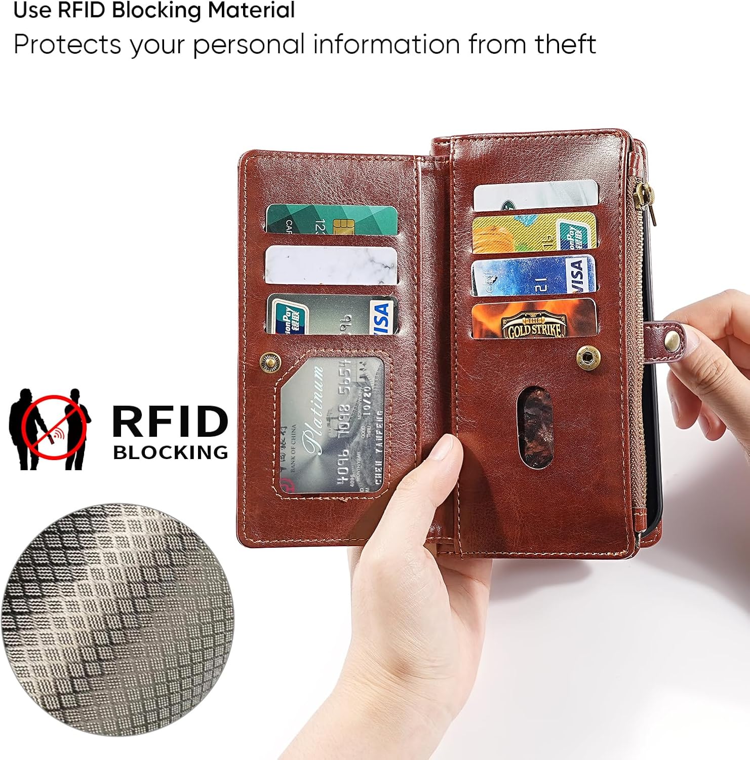 MInCYB for iPhone 17 Pro Max Wallet Case, [Compatible with Magsafe] [Magnetic Detachable] [RFID Blocking] PU Leather Case with Card Holder & Crossbody Strap for Women Men, Brown