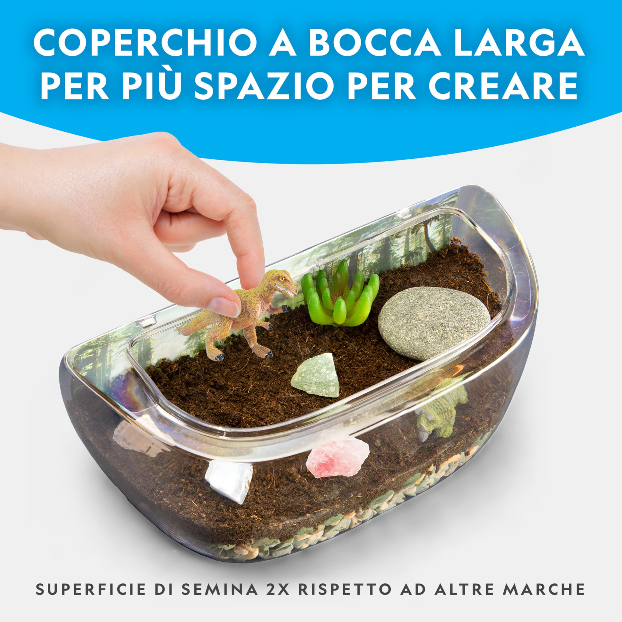 NATIONAL GEOGRAPHIC Terrarium Luminoso per Bambini – Crea un Habitat con Piante Vere ed Elementi Preistorici, Kit Scientifico con Dinosauri