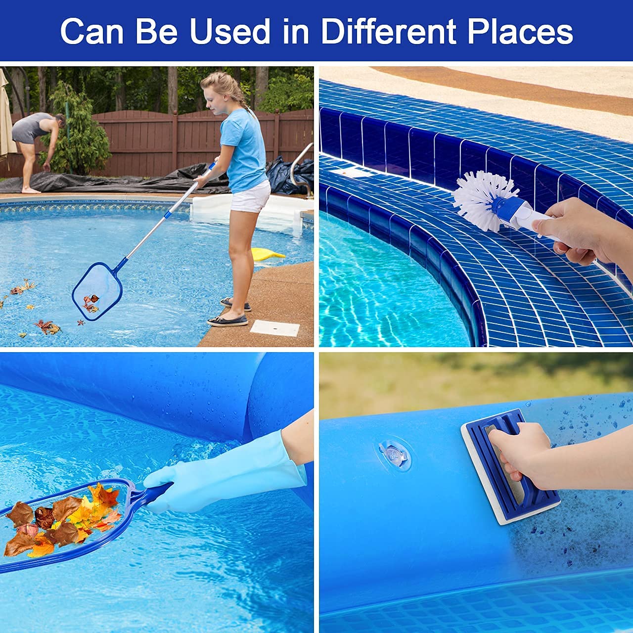 Skimmer Per Piscina Con Rete E Spazzole – Kit Pulizia Per Piscina, Laghetto E Idromassaggio, Con Guanti - 3