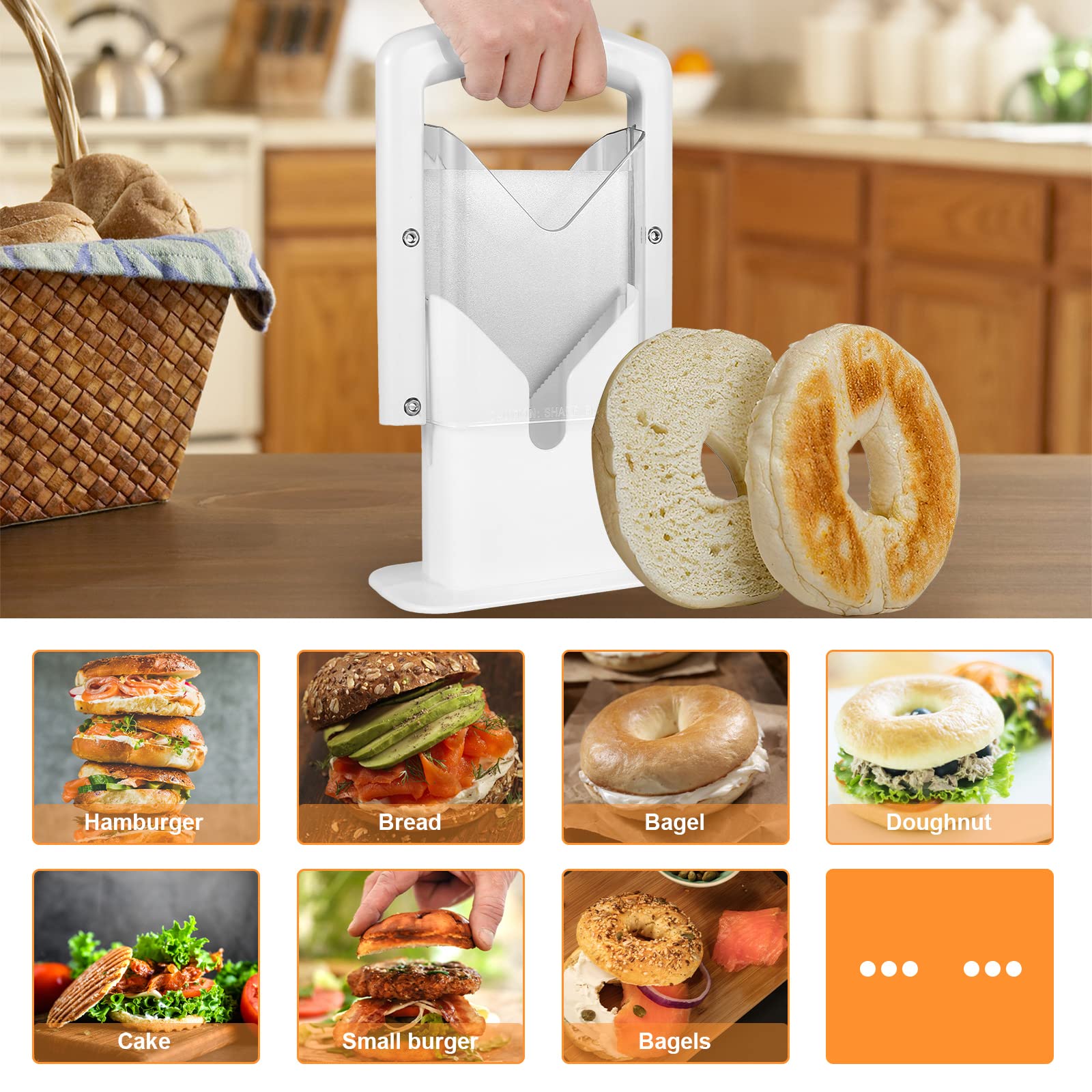 Bagel Cutter Slicer with Safety Handle Household Bagel Slicer Stainless Steel Bagel Precision Cutter Reusable Bread Slicer Portable Muffin Slicer Easy to Clean for Bread Muffin Kitchen 7.1×8.7in