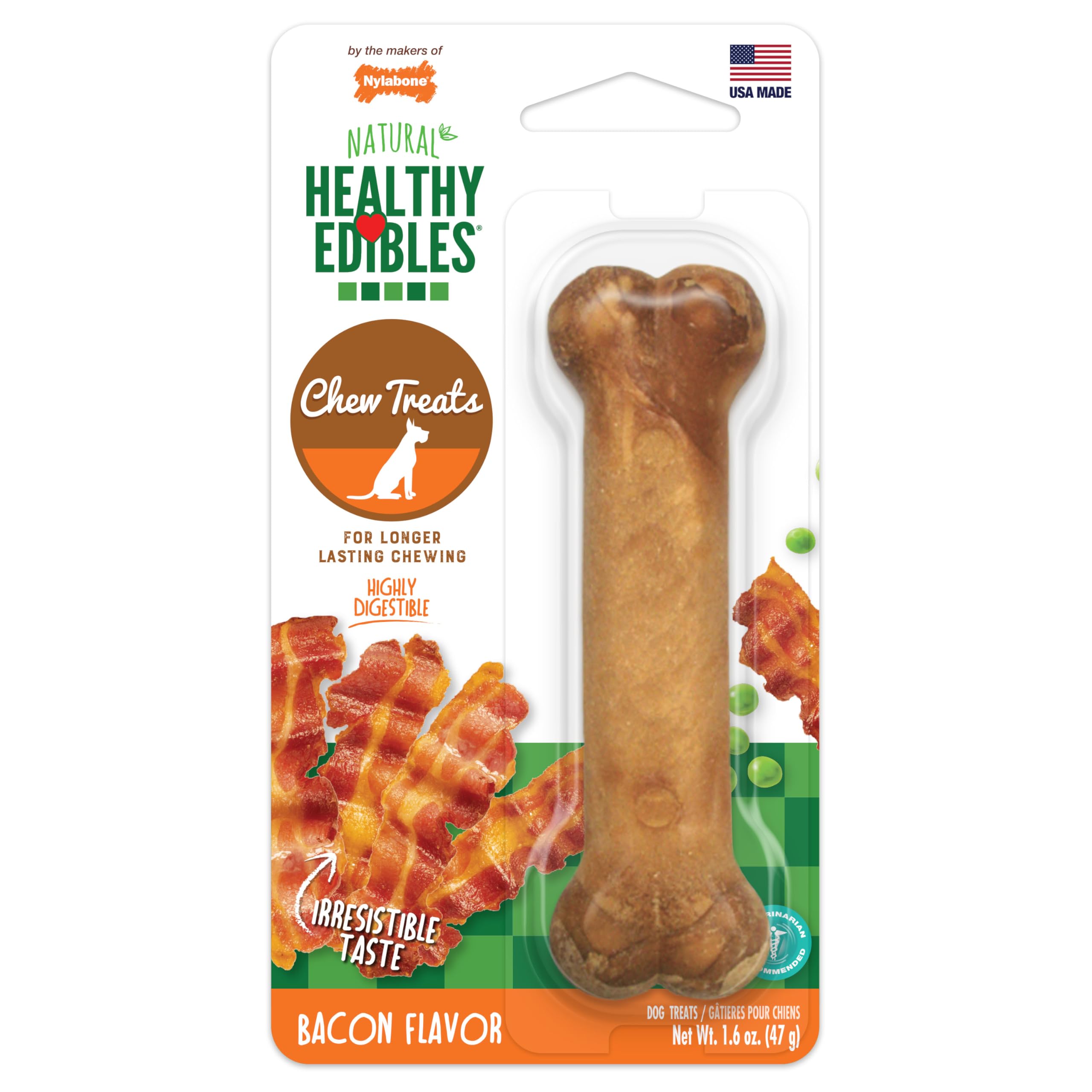 Nylabone Healthy Edibles All-Natural Long Lasting Bacon Flavor Chew Treats 1 Count Bacon Small/Regular