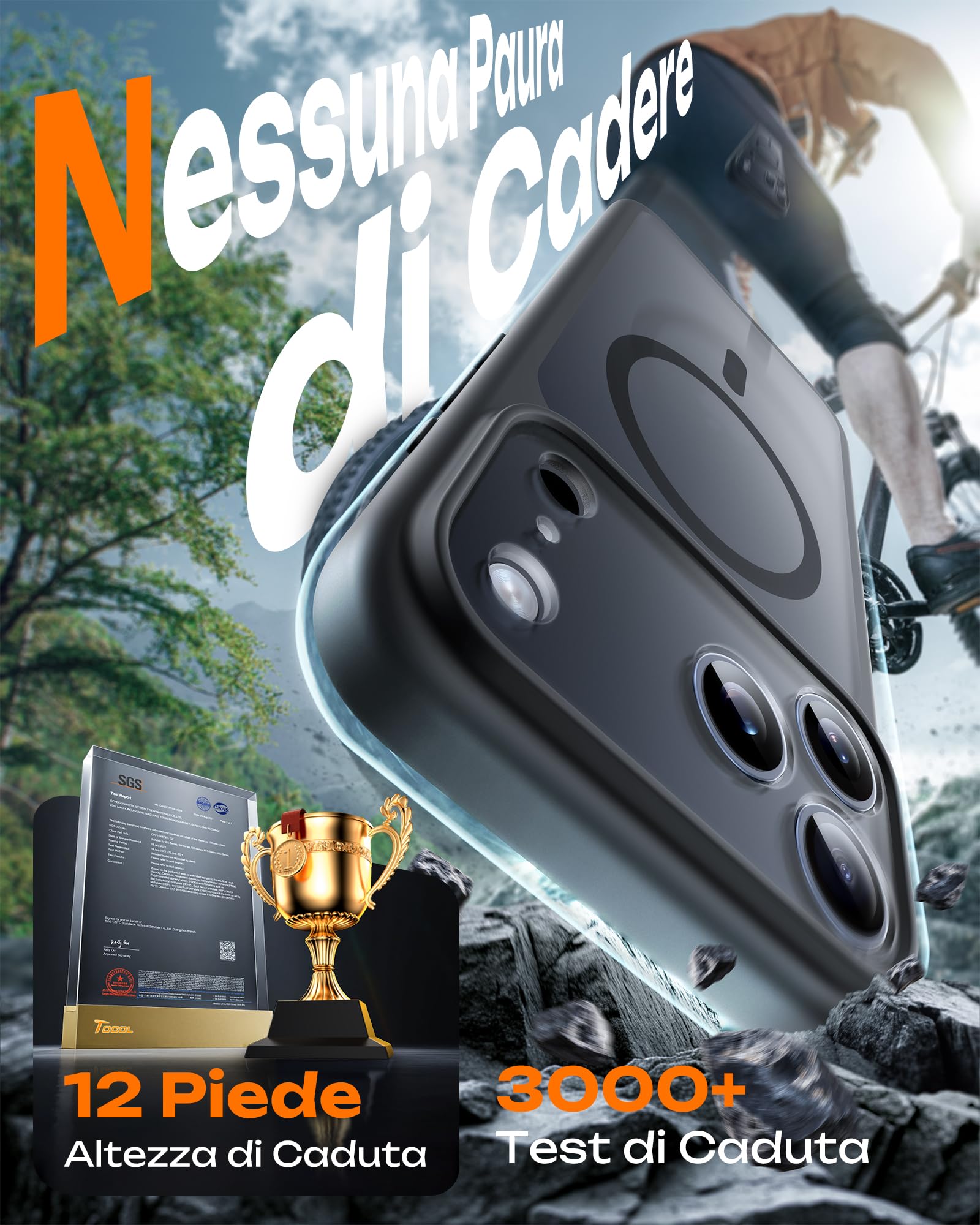 TOCOL Cover Magnetica per iPhone 17 Pro Max 6,9 Pollic, Compatibile con MagSafe, Anello Magnetico Incorporato, Protezione Fotocamera Integrata, Custodia Antiurto Traslucida Opaca, Nero