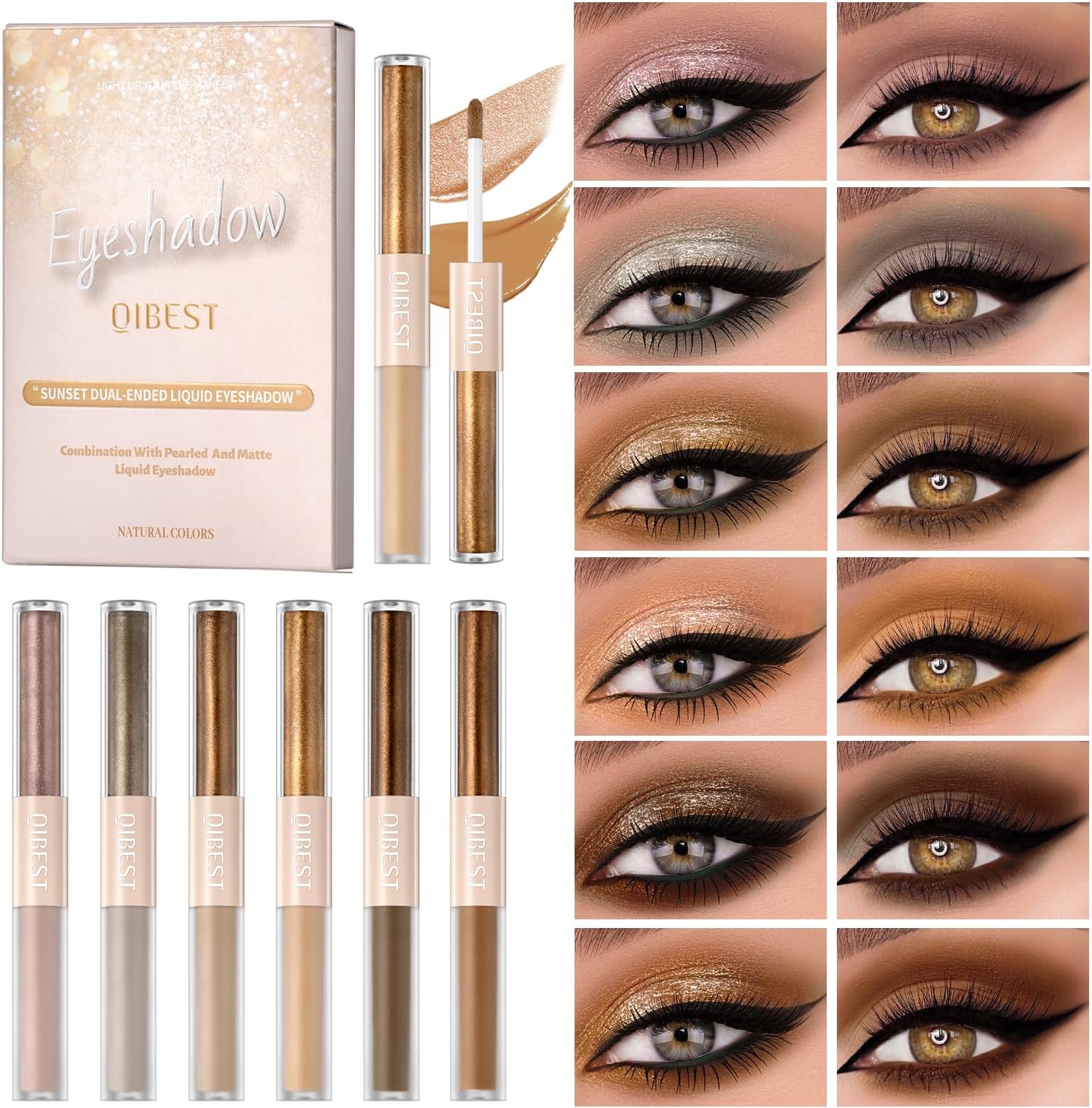 JolilabLiquid Eyeshadow Metallic Shimmer Colors Pearl Matte Eyeshadow Set Multi-Dimensional Eye Looks Waterproof Long-lasting High Pigmented Holographic Glitter Multichrome Eyeshadows Makeup