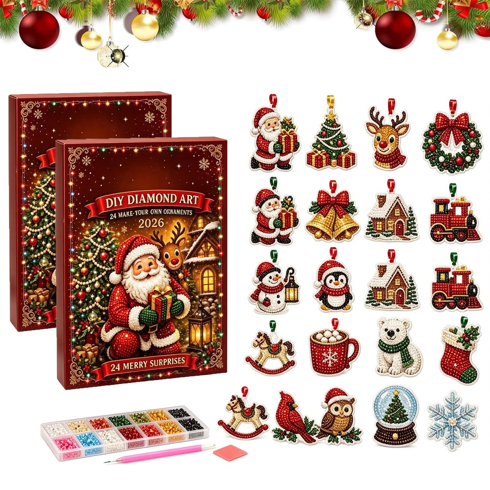 24 Weihnachtsornamente zum Basteln und Aufhängen, Adventskalender 2026 (2PCS)