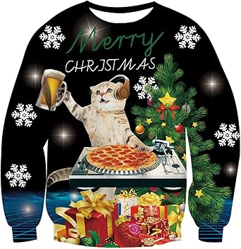 Idgreatim Unisex Ugly Christmas Crewneck Sweatshirt Novelty 3D Graphic Long Sleeve Sweater Shirt