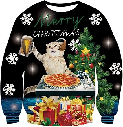 Idgreatim Unisex Ugly Christmas Crewneck Sweatshirt Novelty 3D Graphic Long Sleeve Sweater Shirt
