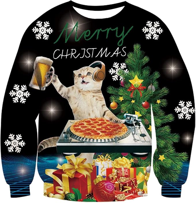Idgreatim Unisex Ugly Christmas Crewneck Sweatshirt Novelty 3D Graphic Long Sleeve Sweater Shirt