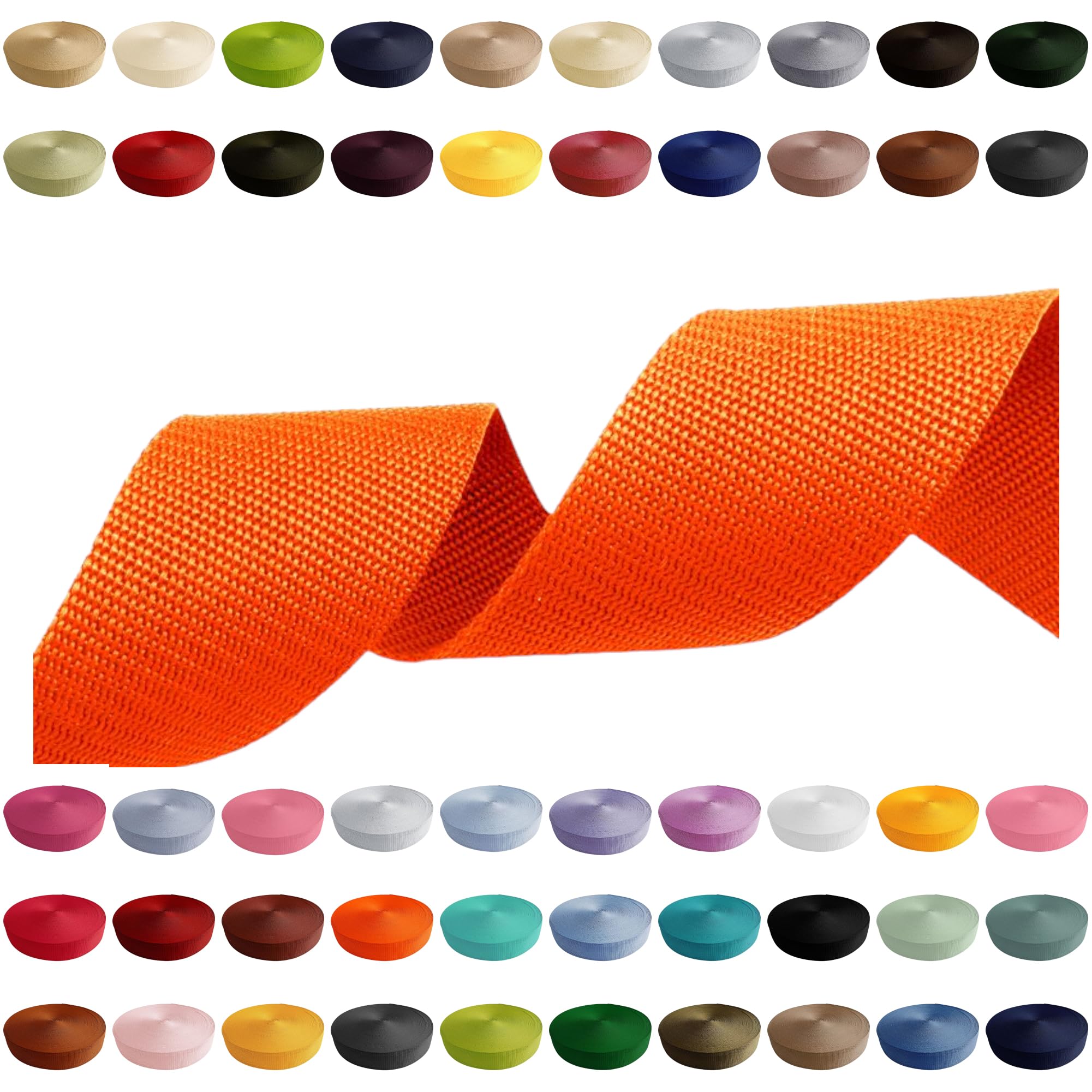 Webbing Strap 2 m 5 m 10 m 50 m 50 m 50 m Width 10 mm 15 mm 20 mm 25 mm 30 mm 40 mm 50 mm Bag Strap Polypropylene Ideal for DIY Projects, Crafts & Outdoor (523) Light Orange, 15 mm x 2 m