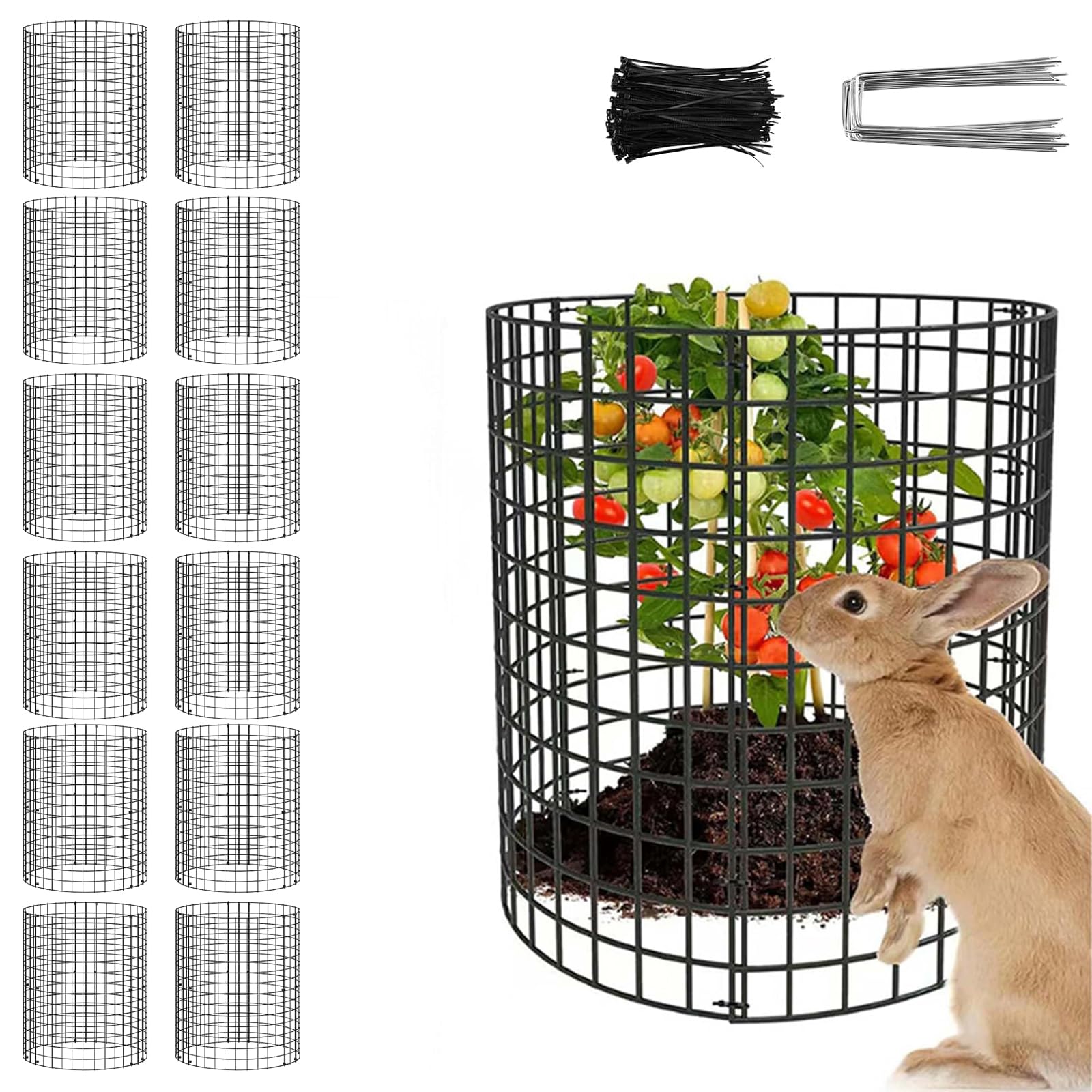 6/12 Pack Metal Plant Protector Cage, Reusable Rustproof Garden Plant Cover with Ground Stakes & Zip Ties, Animal Barrier for Vegetables Seedlings Strawberry Rose Shrubs, Indoor Outdoor (6pack) — view 9