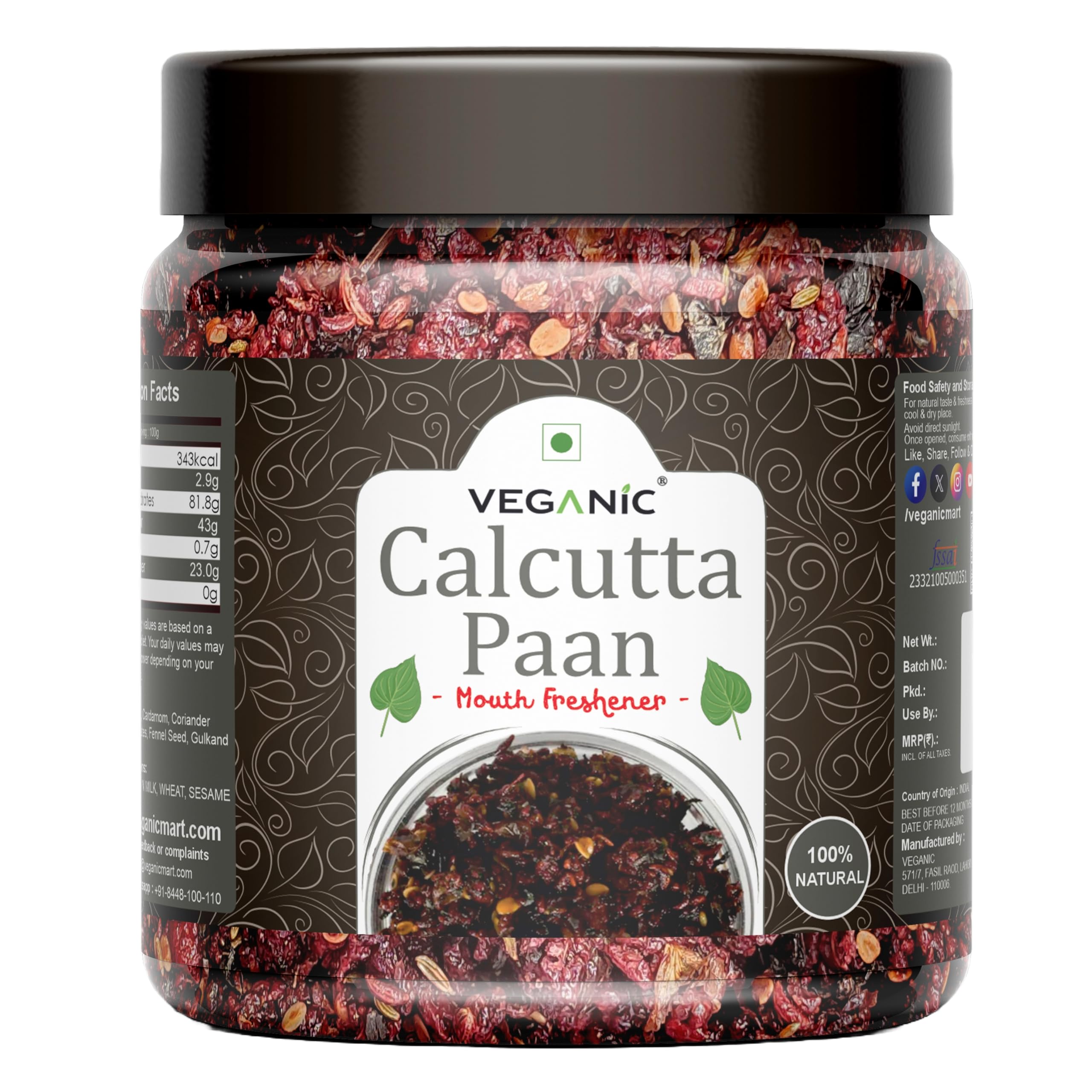 Veganic Calcutta Meetha Paan Mukhwaas | Mouth Freshener, Digestive, After-Meal Snack | Sweet Paan | Traditional Mukhwas | kalkatti Mitha Pan | Gulkand Pann (200 GMs)