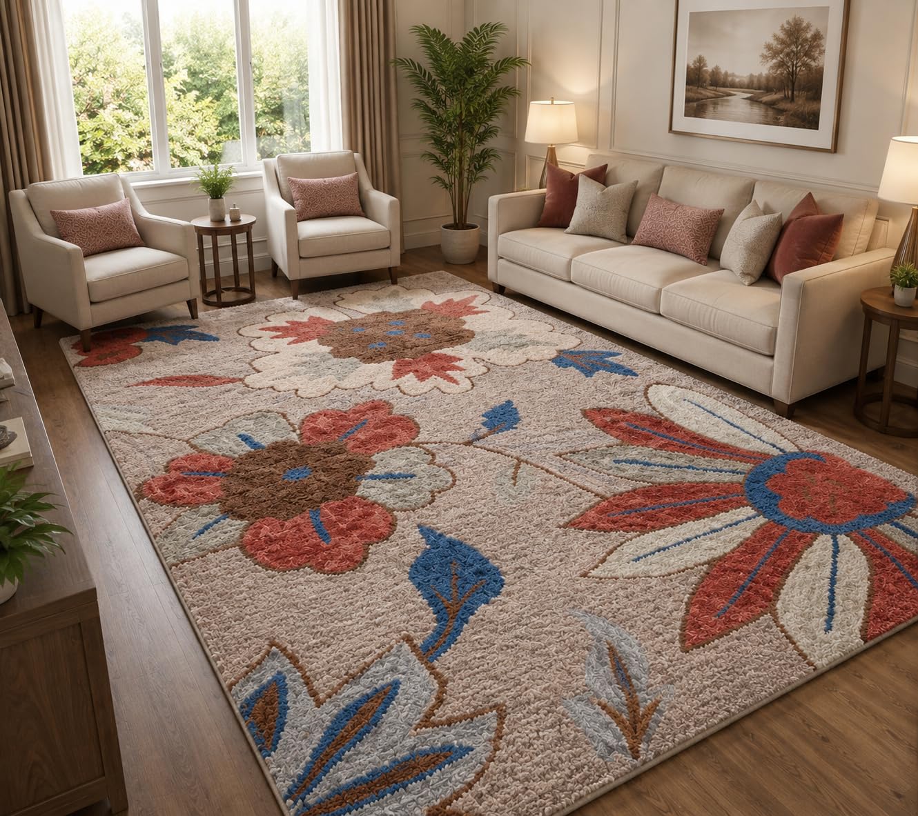Hand-Tufted Floral Area Rug “Modern Floral Abstract Carpet Design” 5x5 ft-image-32