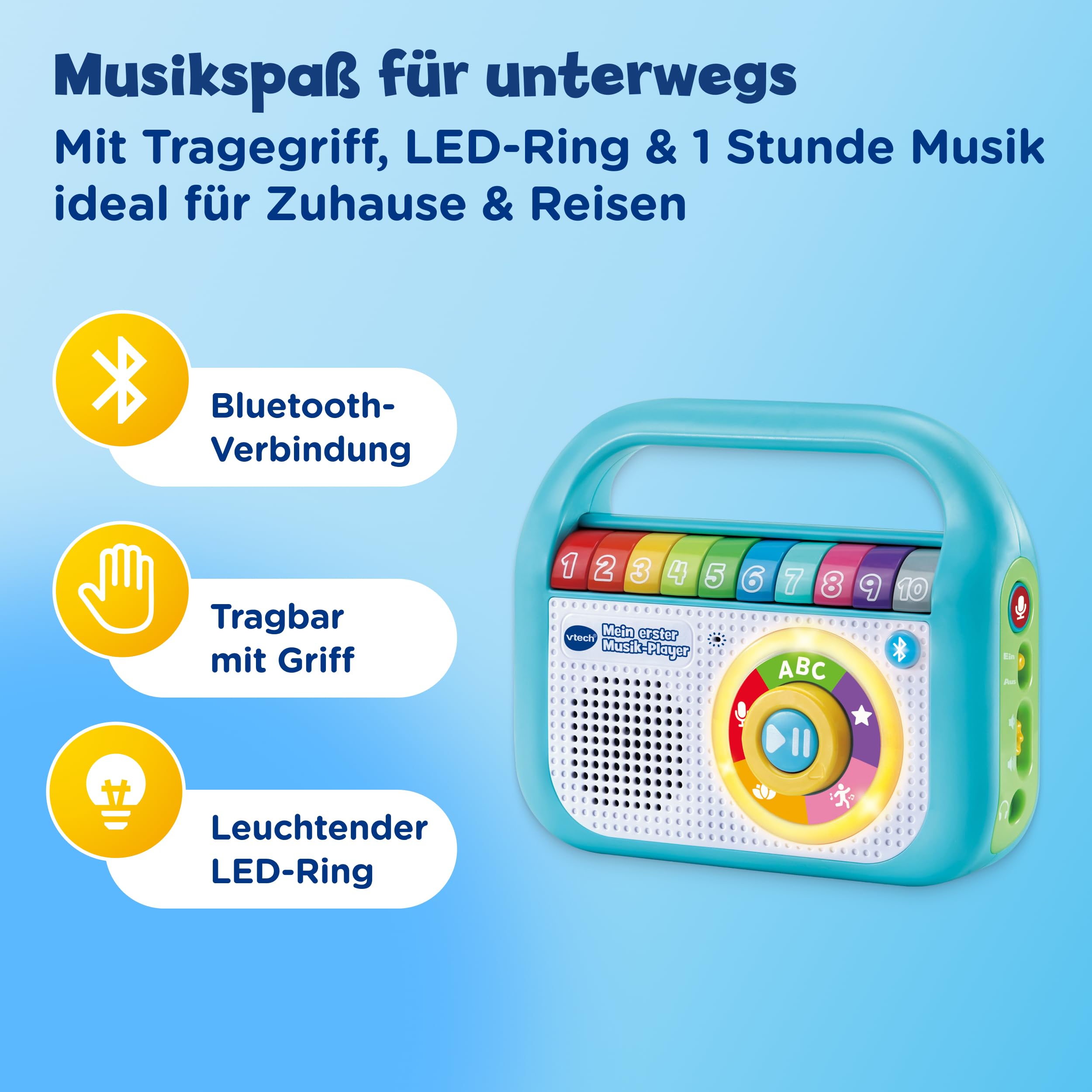 VTech Mein Erster Musik-Player – Kinder MP3 Player mit Bluetooth, 40 Lieder
