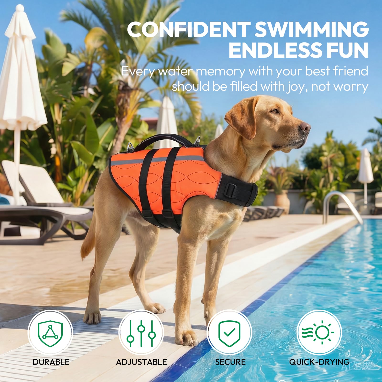 KONVINIT Chaleco de Rescate Reforzado para Perros Grandes, con Doble Punto de Anclaje: 2 Anillas de Acero, Colores Vivos y Ajuste Seguro con Hebillas, Diseño Exclusivo