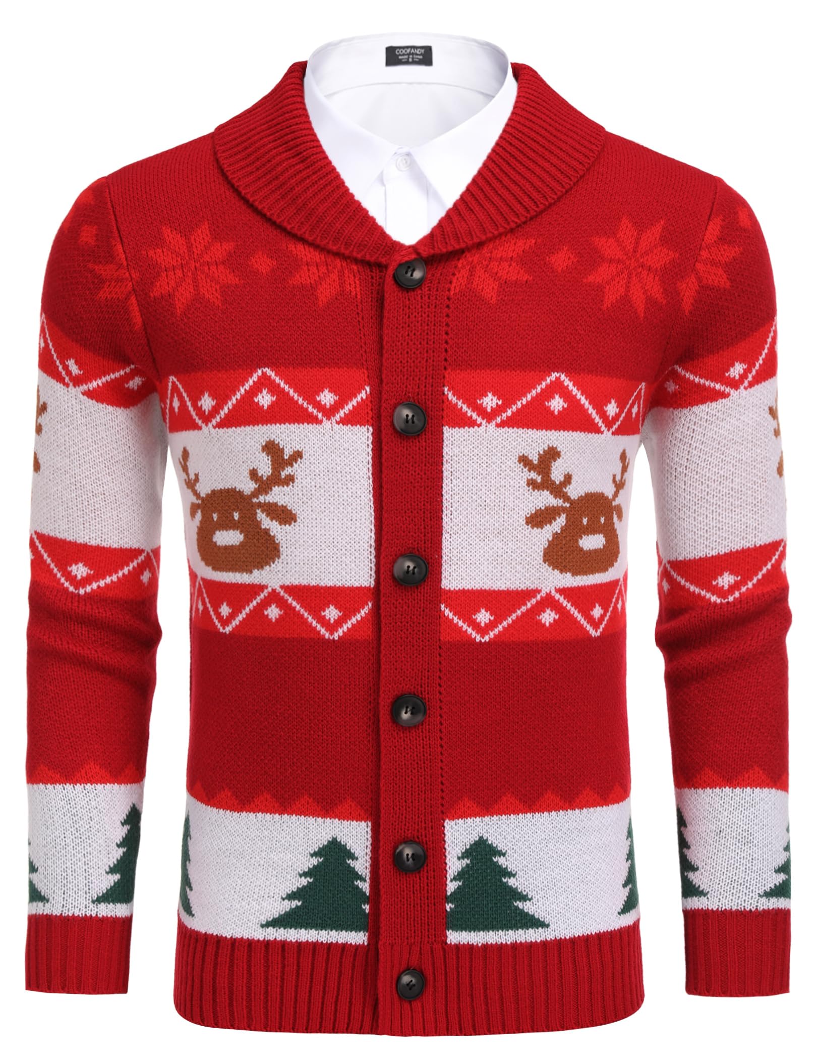 coofandy Mens Christmas Reindeer Snowflake Cardigan Sweater Shawl Collar Knitted Cardigans Button Down Knitwear-picture-29