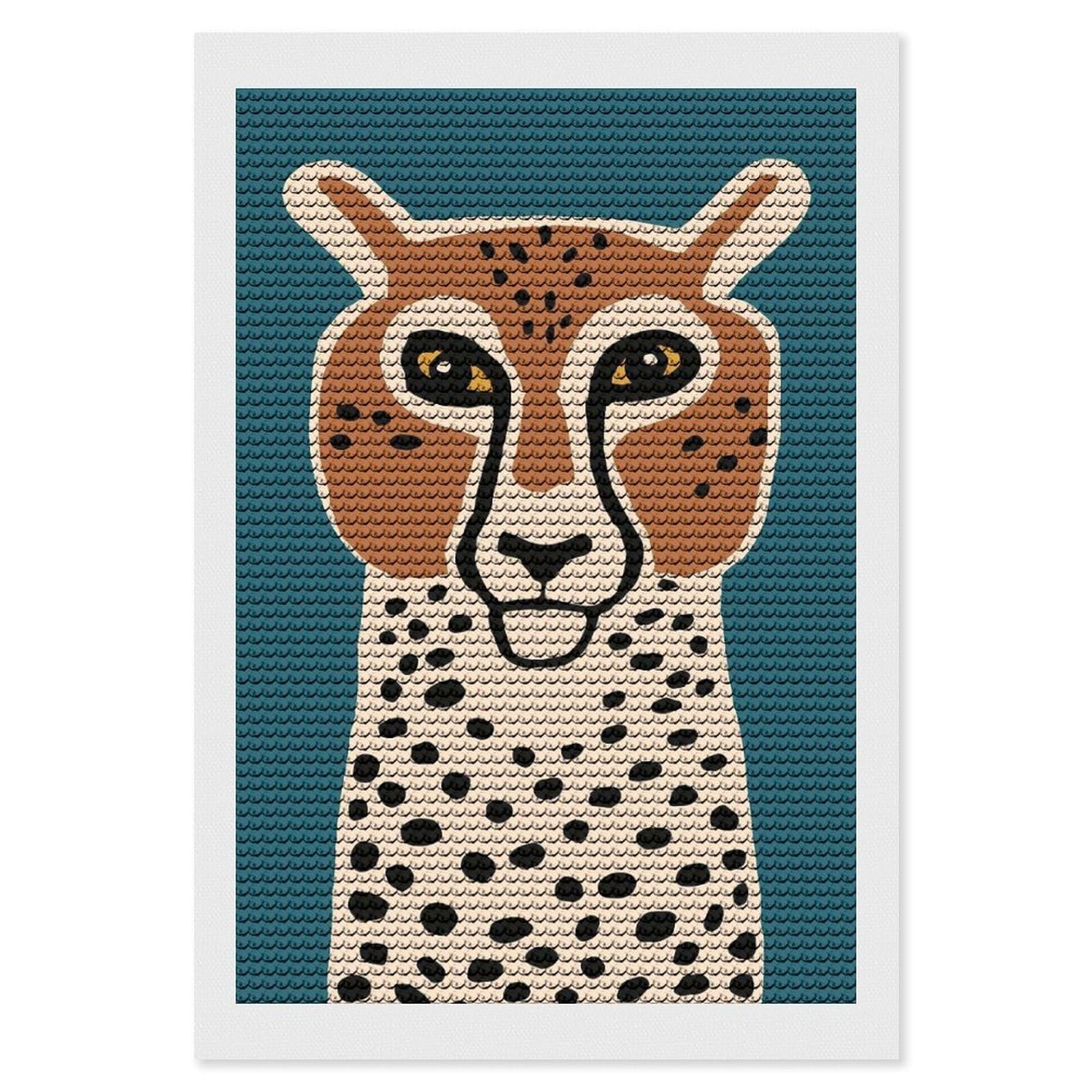 Junmoney Retro Cheetah Round Drill Diamond Painting 8"x12", for Women, Relaxing DIY Hobby, Bedroom Decor, Christmas Gift, Adhesive Canvas