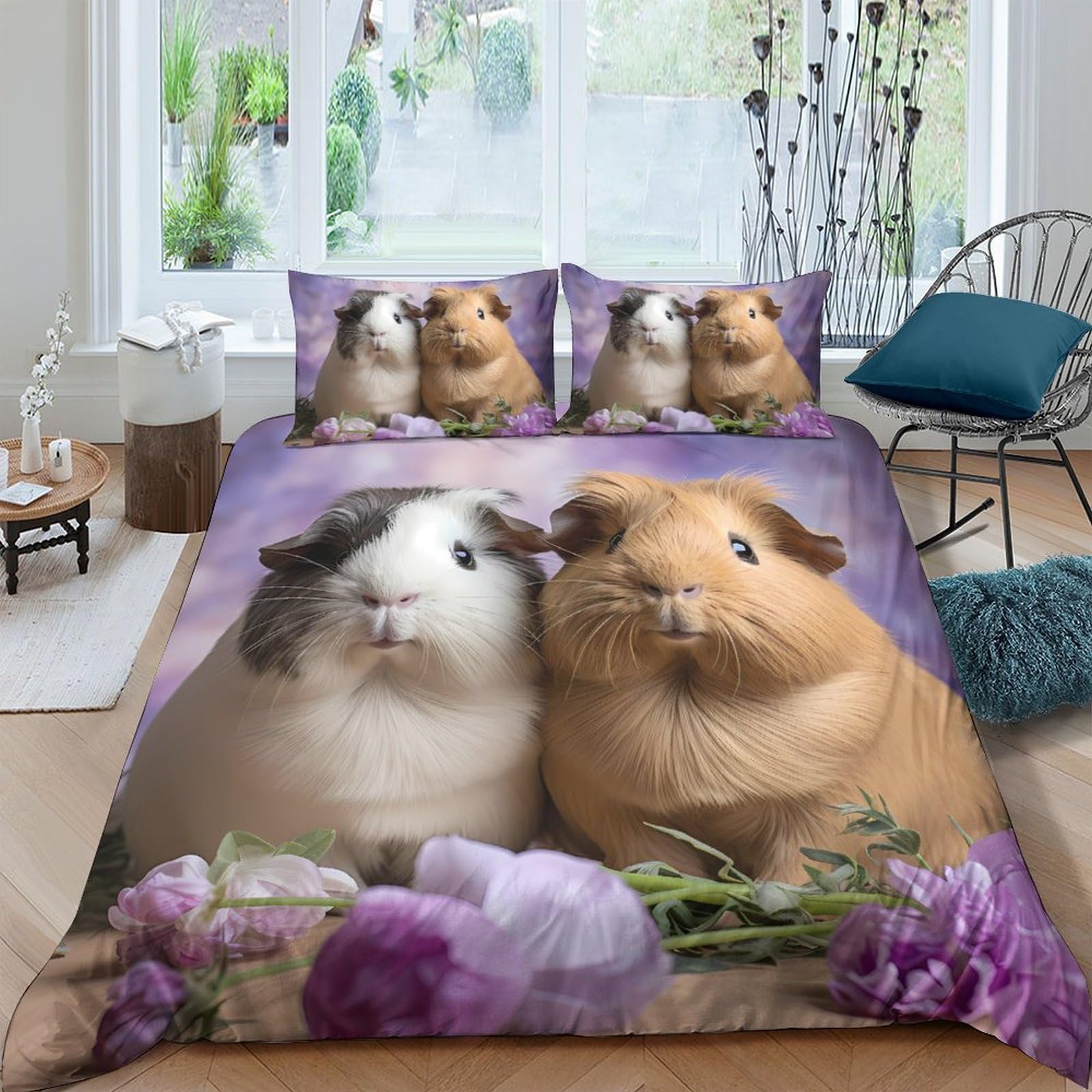 Ctjqhvkz Style-6 3D Printed Guinea Pig Art Fitted Sheet Microfiber Soft Animal Flower Bed Cover For Bedroom Guest Room Dorm Decor Single（135X200cm）