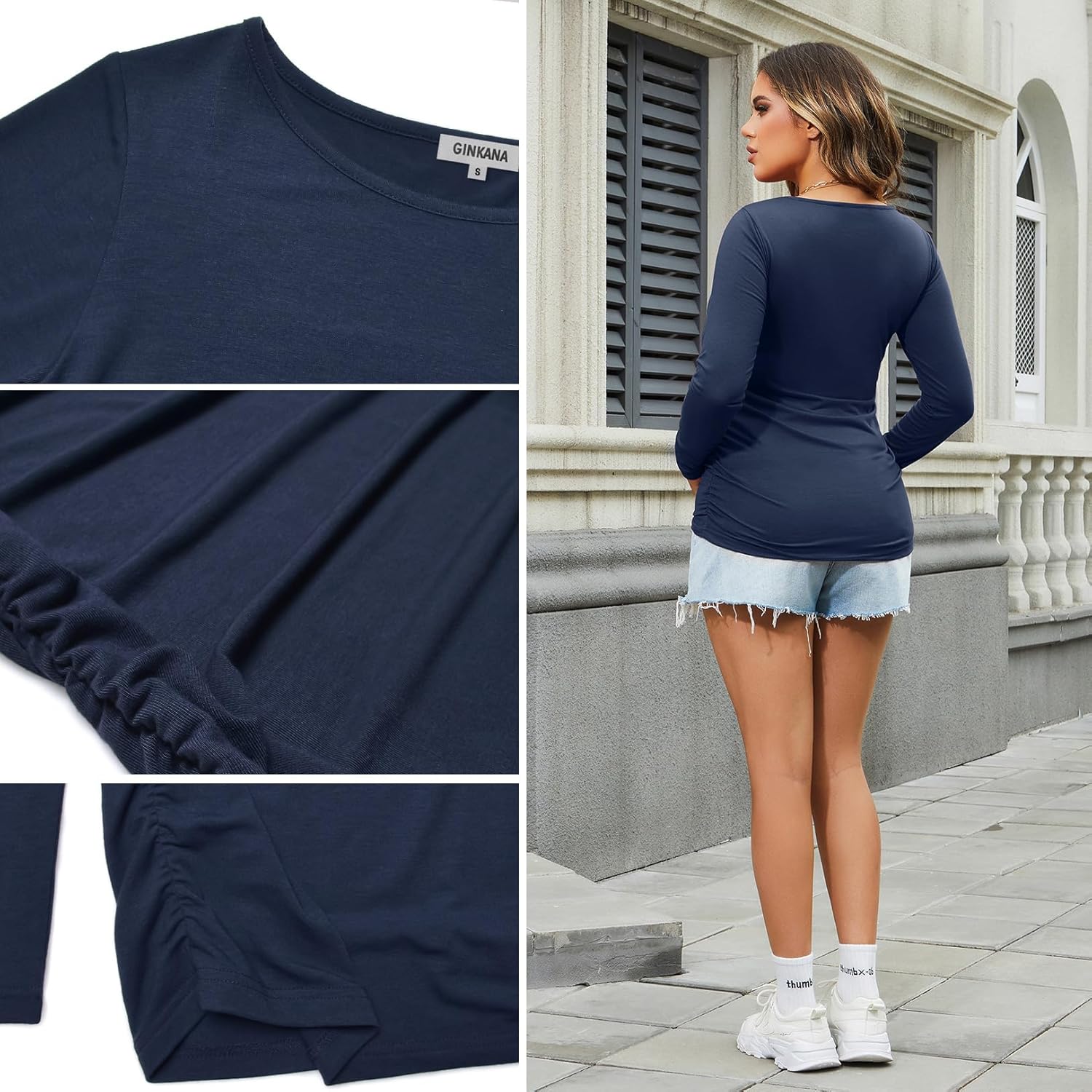 GINKANA Women's Baseball Crew Neck Flower Raglan Sleeve Maternity T-Shirt Top Pregnancy Shirt - Image 6