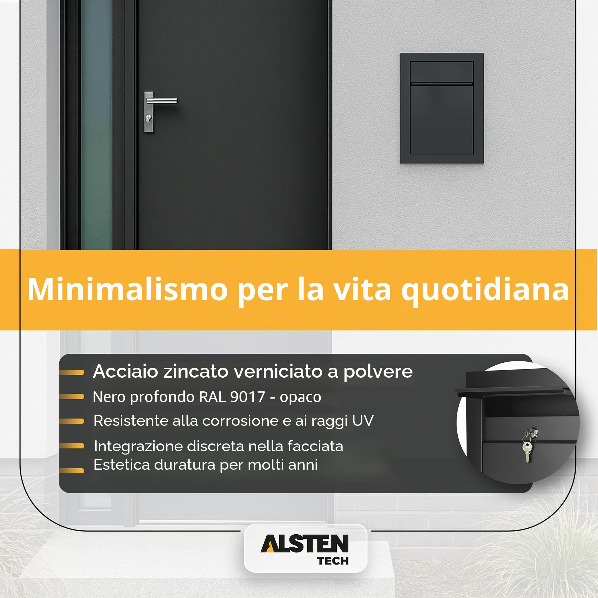 Cassetta della posta da incasso RAL7016 Antracite, in acciaio galvanizzato verniciato a polvere, installazione a filo muro, resistente agli agenti atmosferici, montaggio a parete con