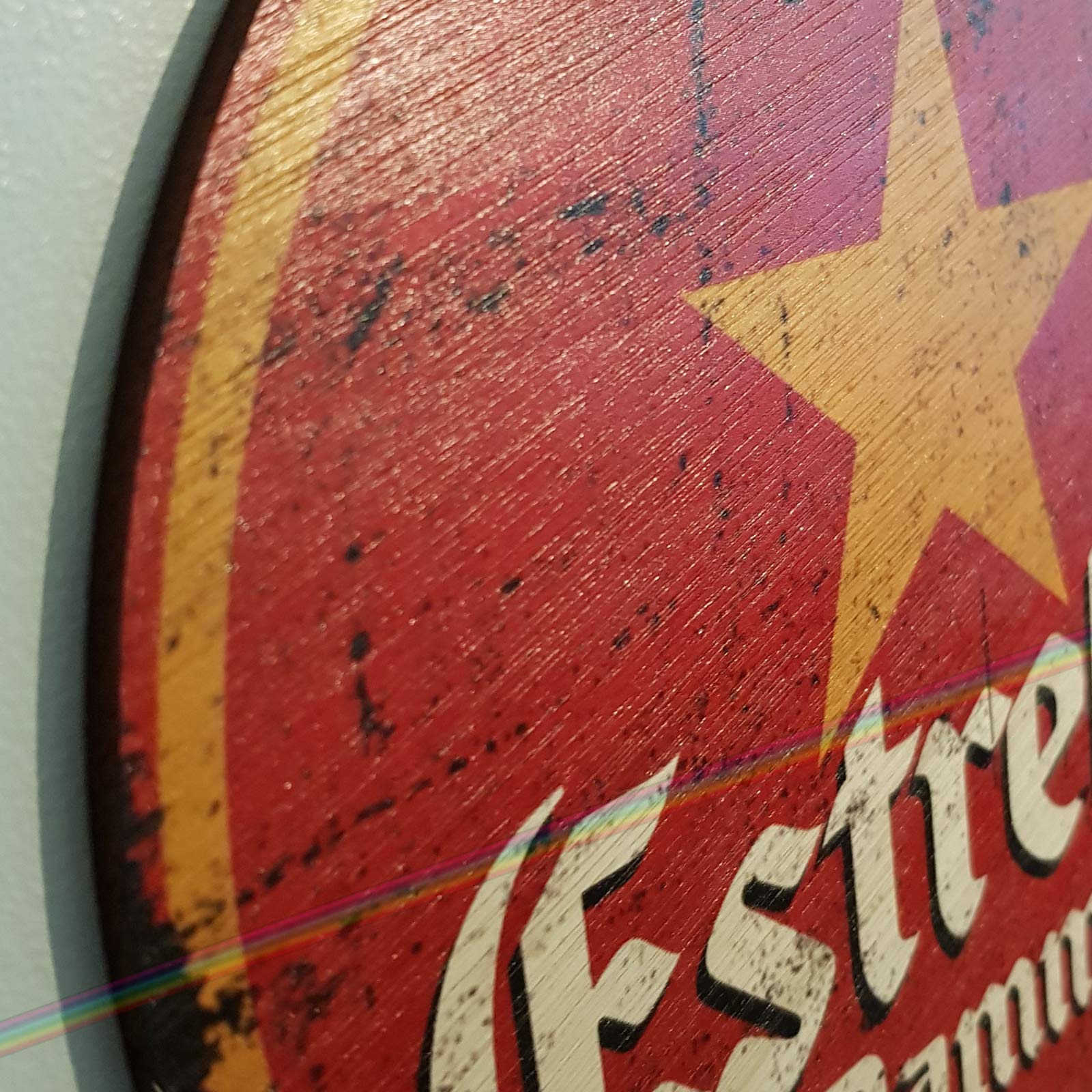 Targa in legno con cerchio – ESTRELLA Mancave Vintage Retro Legno Bar Pub Targa da Parete Diametro 19 cm
