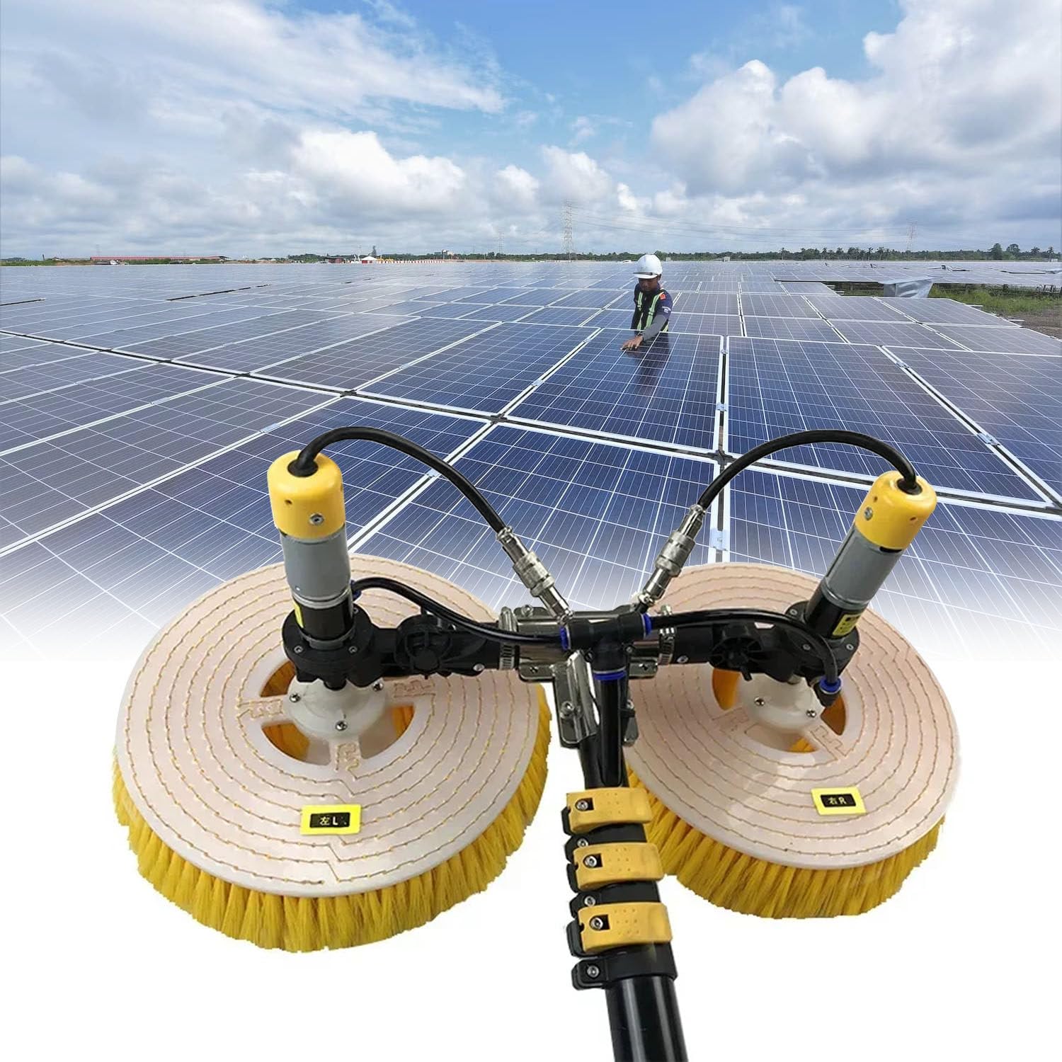 GTHTUHFD Solar Panel Cleaning Brush With Adjustable Extension Rod, For Cleaning Photovoltaic And Solar Panels Cleaning Activities, Water Fed Pole Kit,7.5M,3.5m