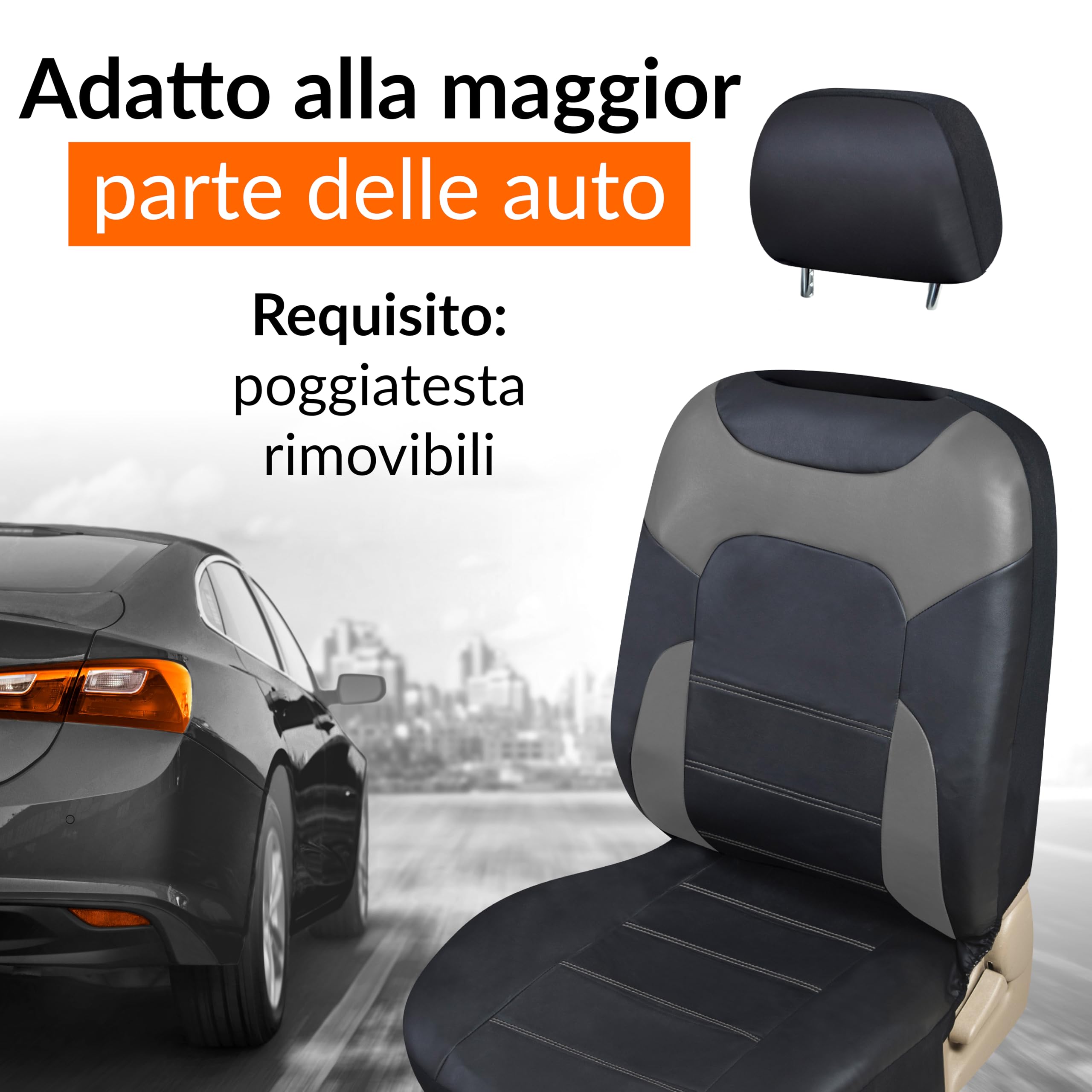 Coprisedili Auto Universali Ecopelle Grigio Set Completo Anteriore e Posteriore