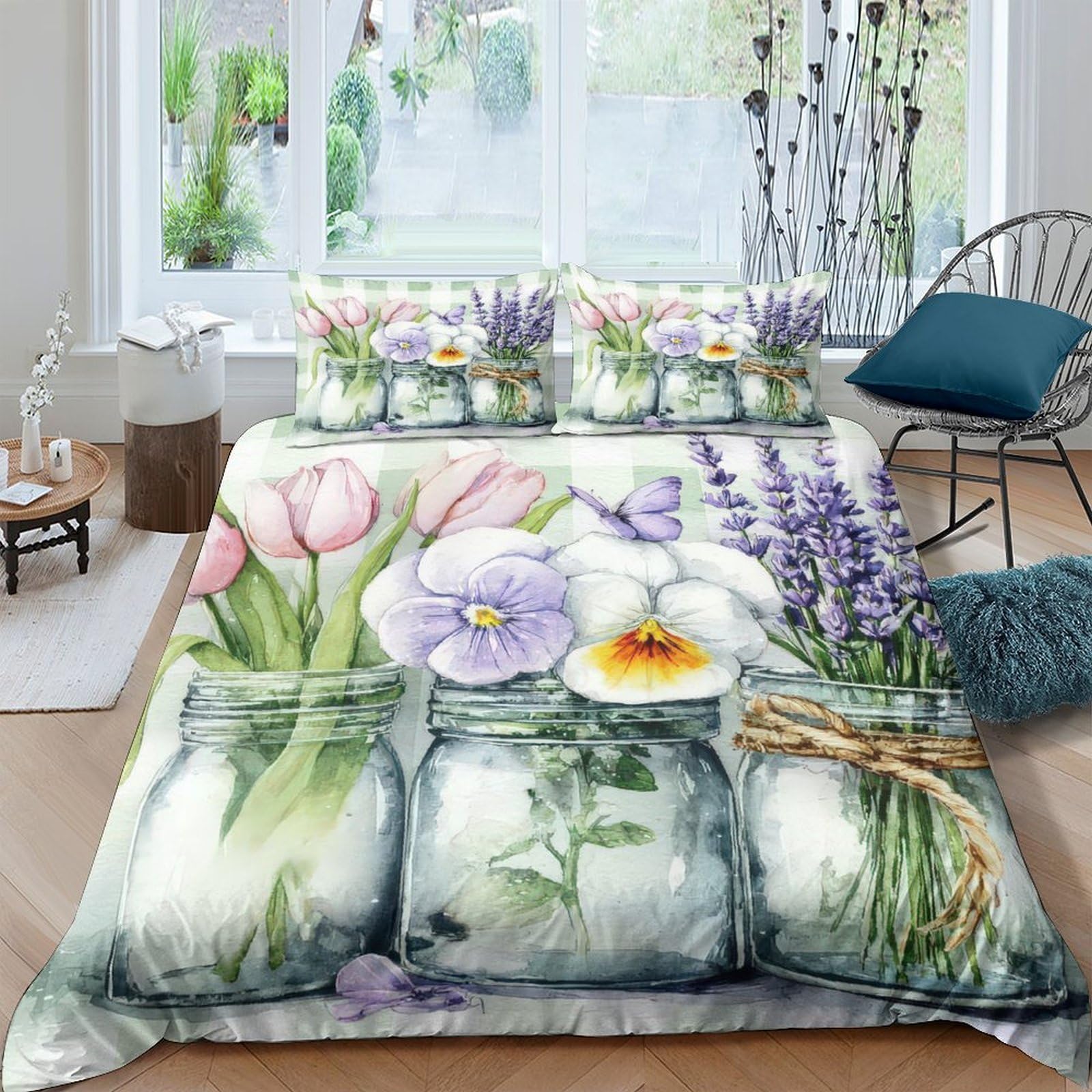 Ctjqhvkz Style-2 3D Printed Pastel Flower Vase Fitted Sheet Microfiber Soft Bedroom Decor Lavender Field Mattress Cover Single（135X200cm）