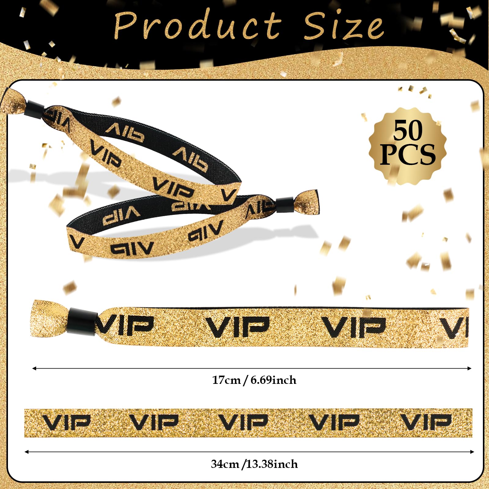 Braccialetti in tessuto VIP nero oro regolabile antistrappo per eventi feste concerti