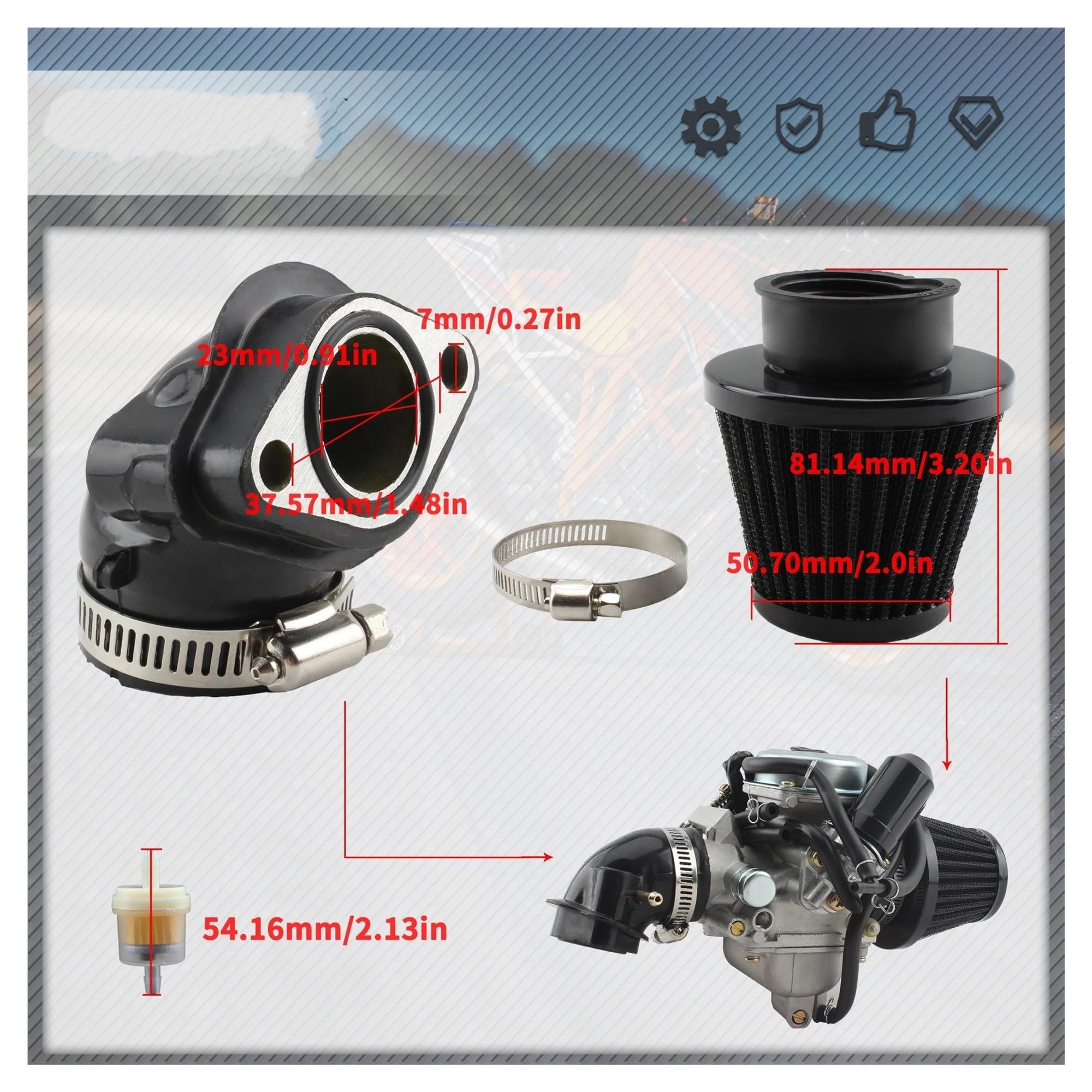Motosierra Carburador Carburador Para Motocicleta GY6 PD24J Con Filtro De Aire Tubo Entrada 125cc 150cc Para 152QMI 152QMJ 157QMI 157QMJ Accesorios Motor(Carburetor Kit 1)