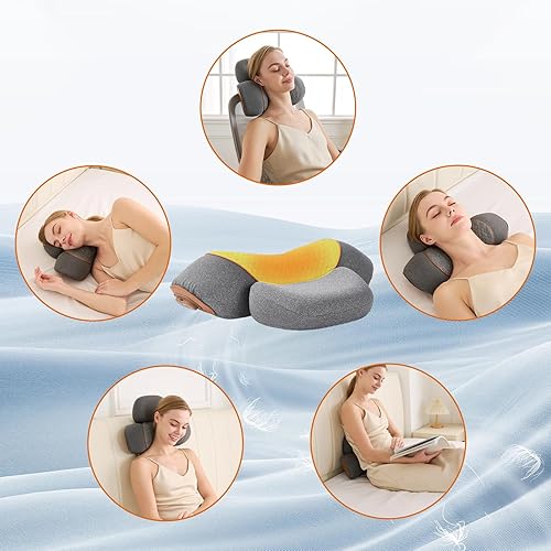 Miniatura 7 de Almohada masajeadora de cuello recargable 3 en 1 para aliviar el dolor de tejido profundo con calor, masajeador de tracción, vibración, corrector de