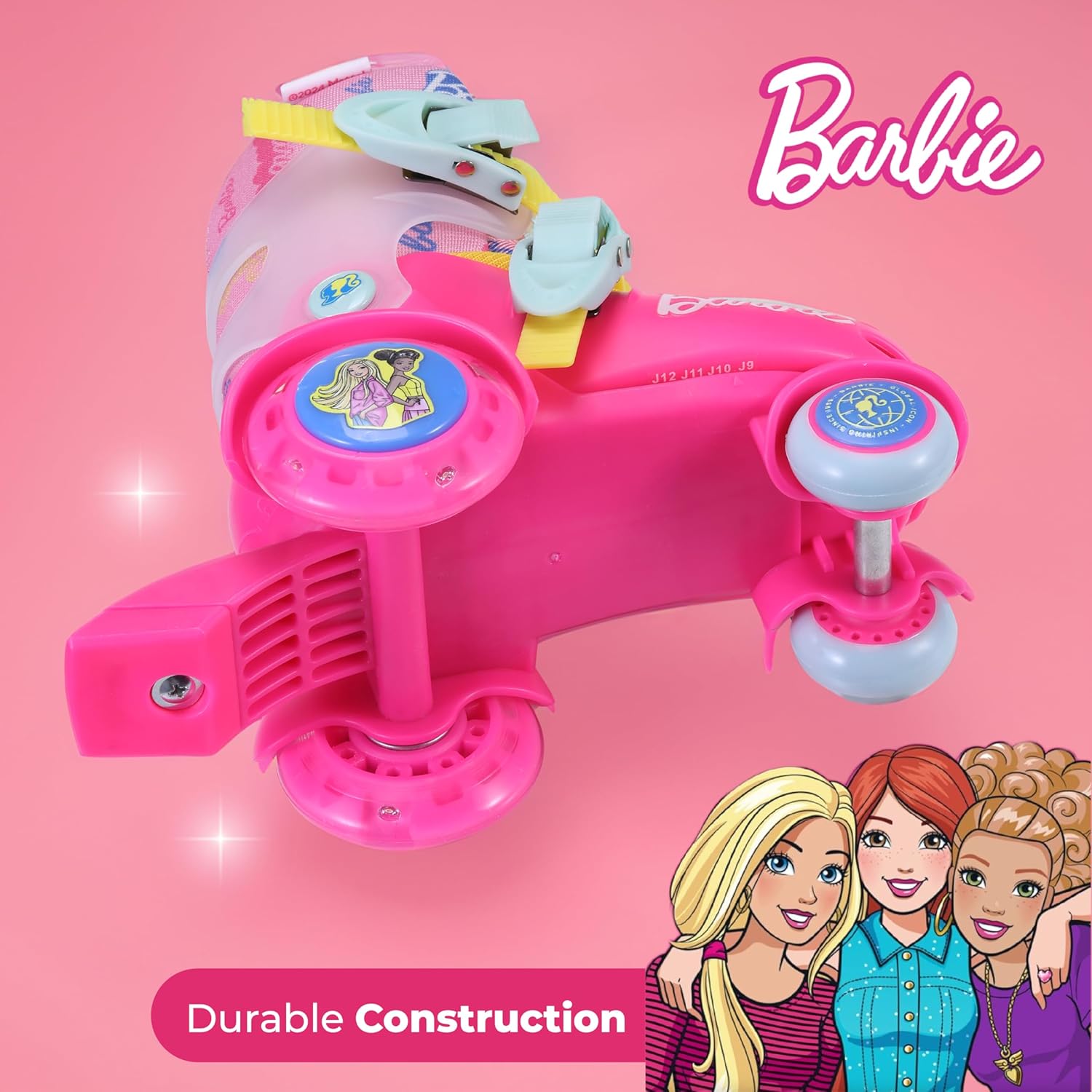 Barbie Kids Trainer Skates - Light Up Wheels, ABEC 5 Bearings, Durable PVC Material, Foam Shoe Lining, Perfect for Active Fun and Adventures, US Size 9-12