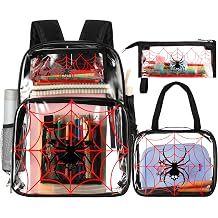 Paterr 3 Pcs Clear Backpack for Boys Spider Backpack with Lunch Bag Pencil Case for Kids Black Heavy Duty PVC Transparent Bookbag See Through School Bag