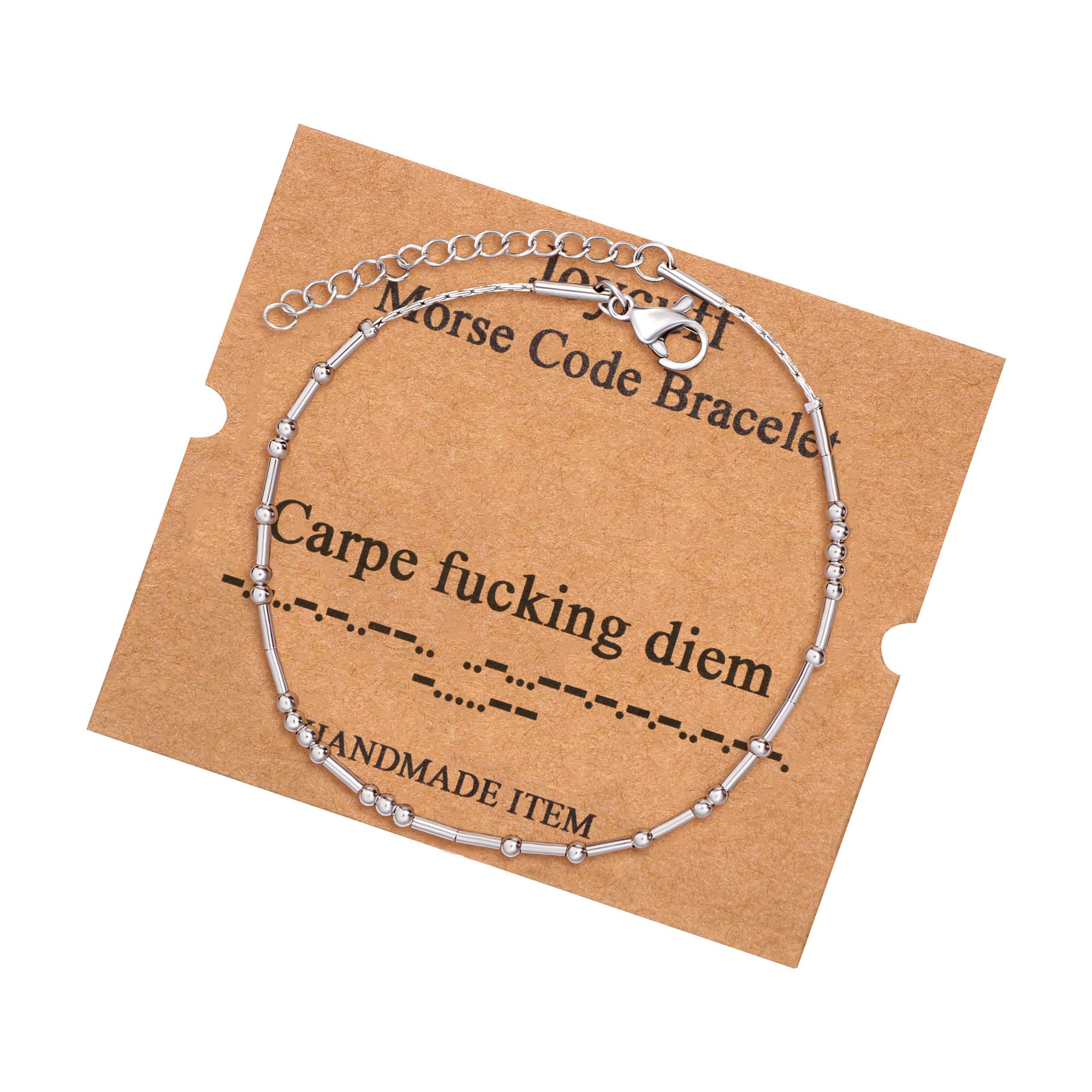 JoycuFFInspirational Morse Code Bracelets for Women Silver Beads Jewelry Encouragement Mantra Gifts for Her