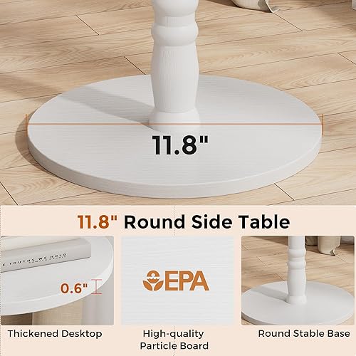 Miniatura 7 de Juego de 2 mesas auxiliares redondas, pilar de madera maciza con parte superior y base de madera, mesa decorativa para bebidas pequeñas para sala de