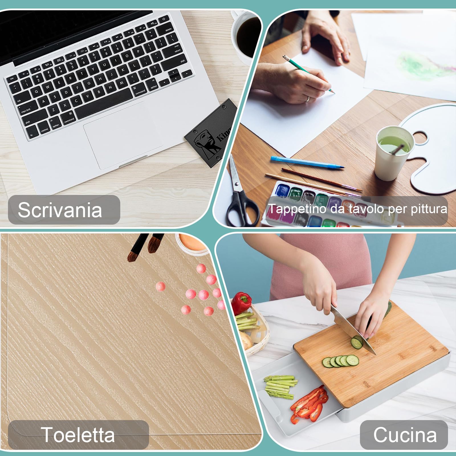 Dreamil Sottomano da scrivania trasparente in PVC 100 x 50 cm impermeabile con angoli arrotondati