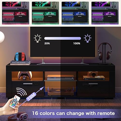 Miniatura 4 de Soporte de TV de 55 pulgadas para sala de estar, centro de entretenimiento de alto brillo para TV de 55 pulgadas, amplio armario de almacenamiento