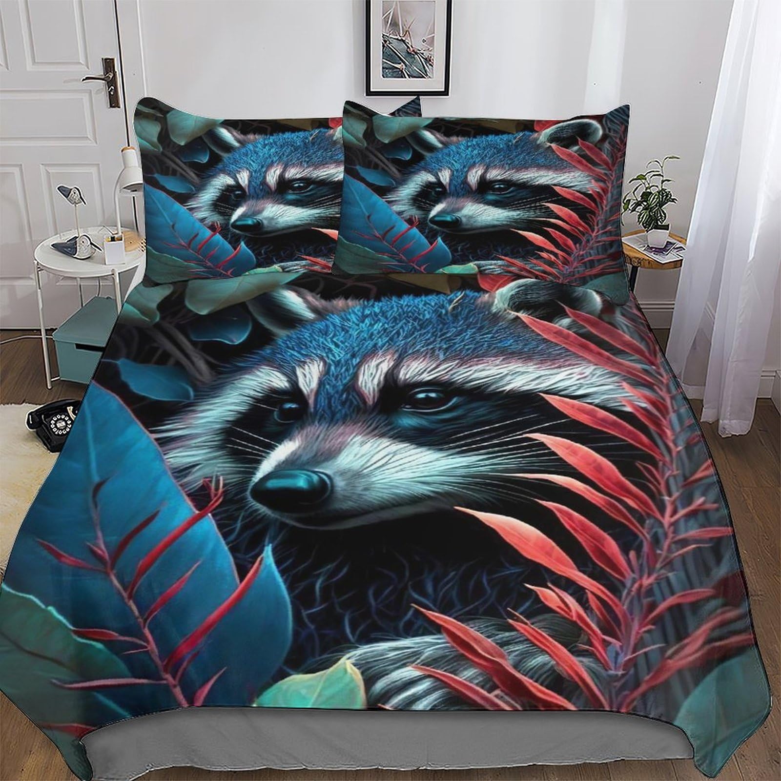 Parure de lit raton laveur en microfibre anti-plis et facile à laver sans repassage pour grand lit