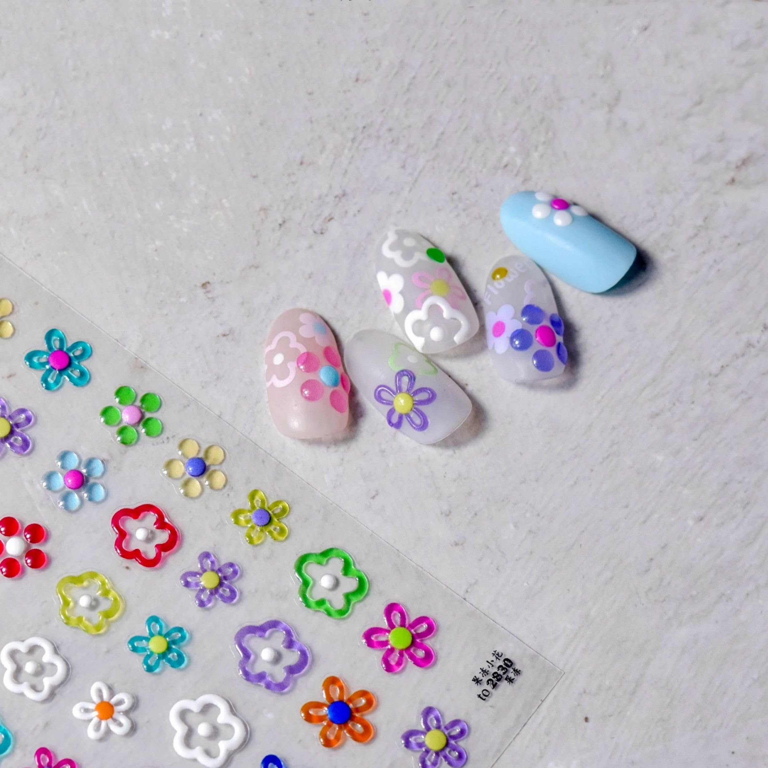 Amazon.com: Dedyel 5D Flower Embossed Nail Art Stickers Cute Jelly