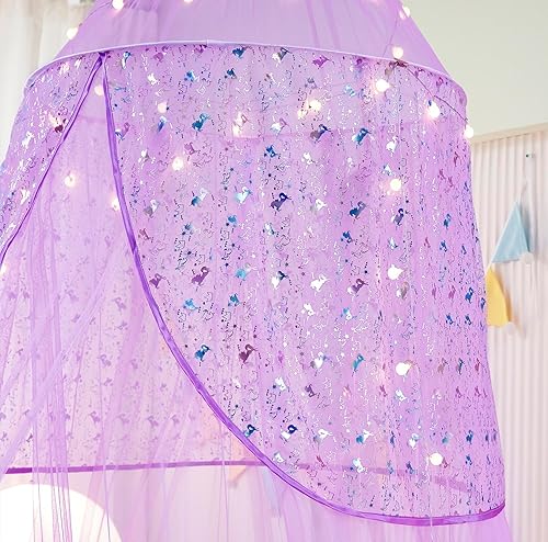 Miniatura 8 de Toldo de cama de unicornio para niñas, toldo de cama con luces, toldo para decoración de habitación de niñas, toldo para tamaño individual a king