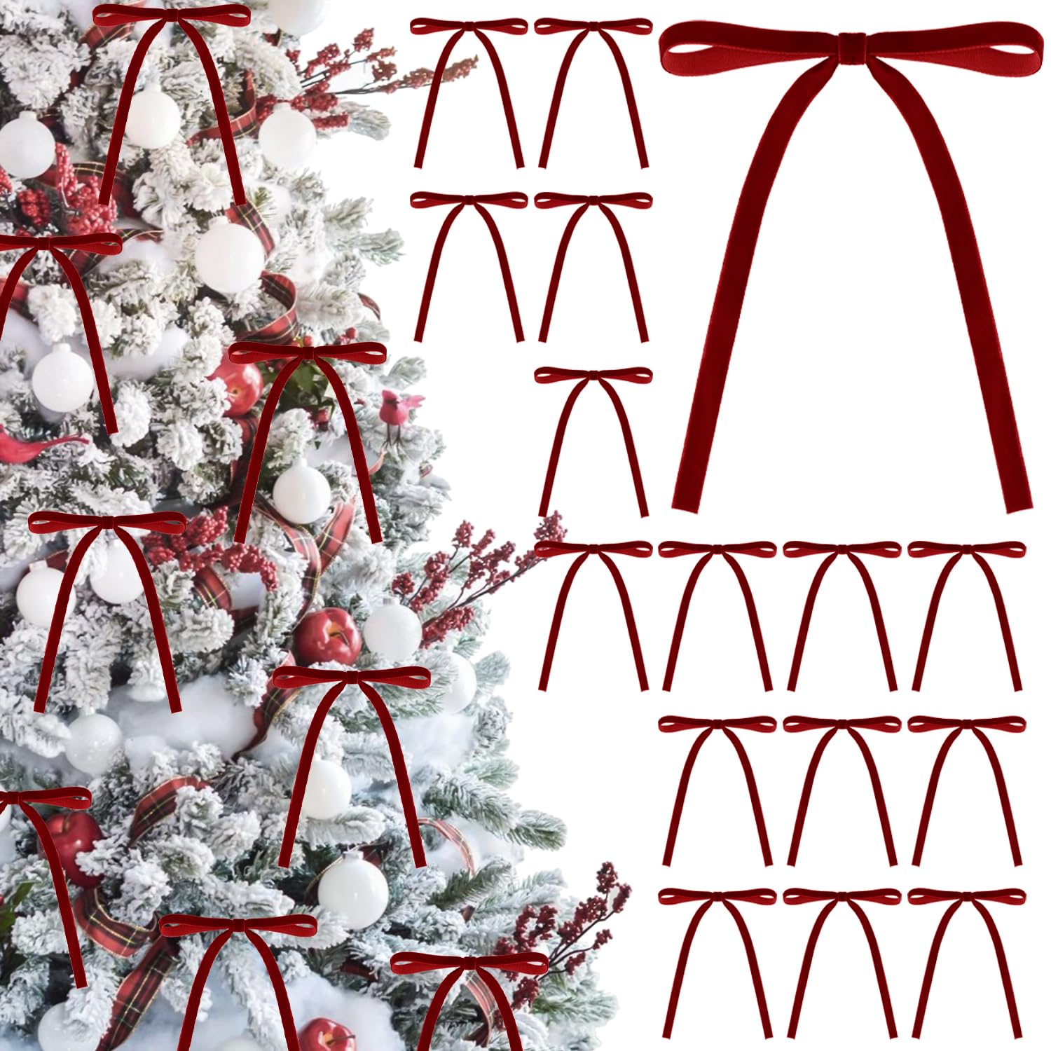 zwxqe Fluwelen strikken voor kerstboom | seizoensgebonden rode vintage decor | wikkelstrikken slinger decor | voor binnen buiten traktatietas, ambachten, bruiloft, huis, krans