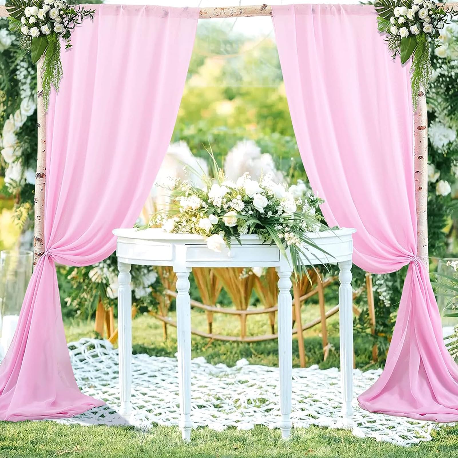 HUHJYUGE Lot de 1 Mariage Arche Tenture, Mariage Voilage Drapés en Mousseline Elastique, Elégant Romantiques Transparent Tissu Rideaux Decor, pour Déco Fête Cérémonie Rideaux (18 600cm)