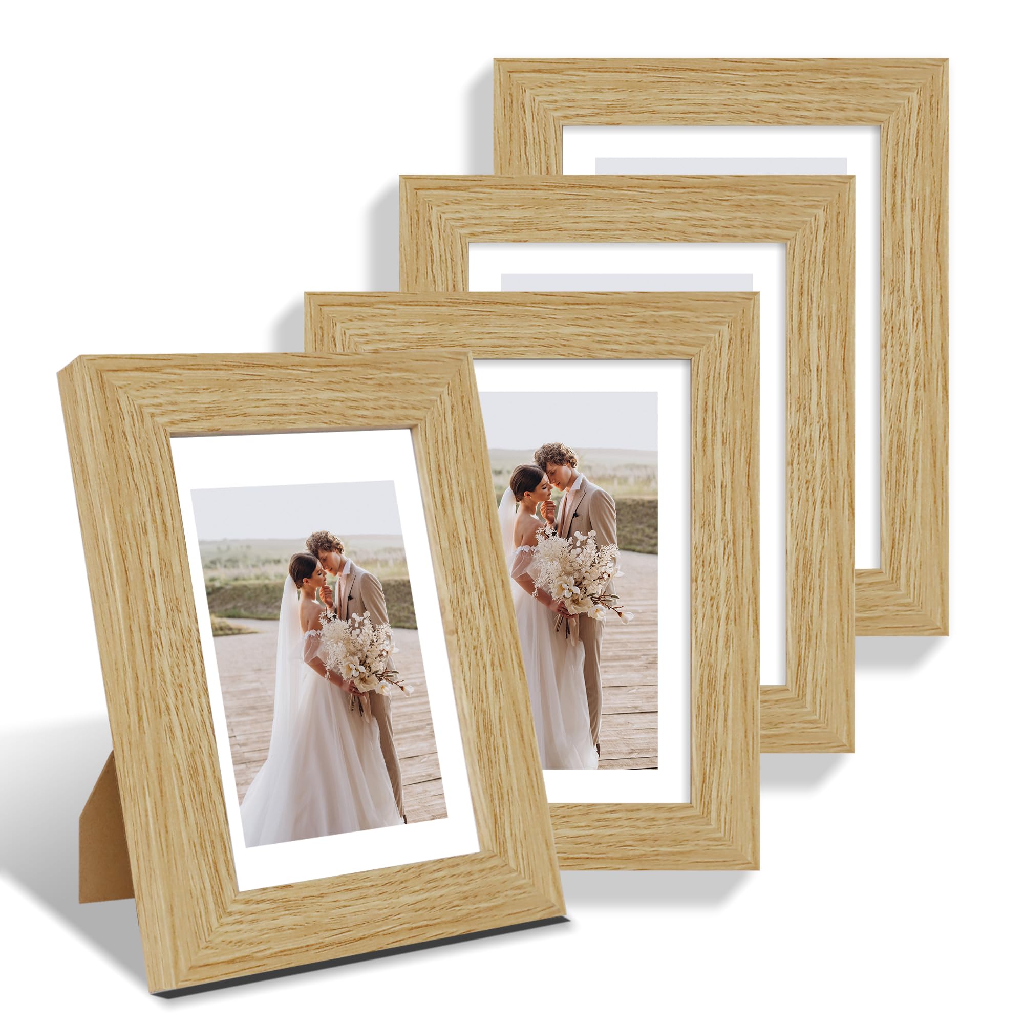Photo 1 of Hongkee 5x7 Picture Frame Set of 4, Real Glass, MDF Wood