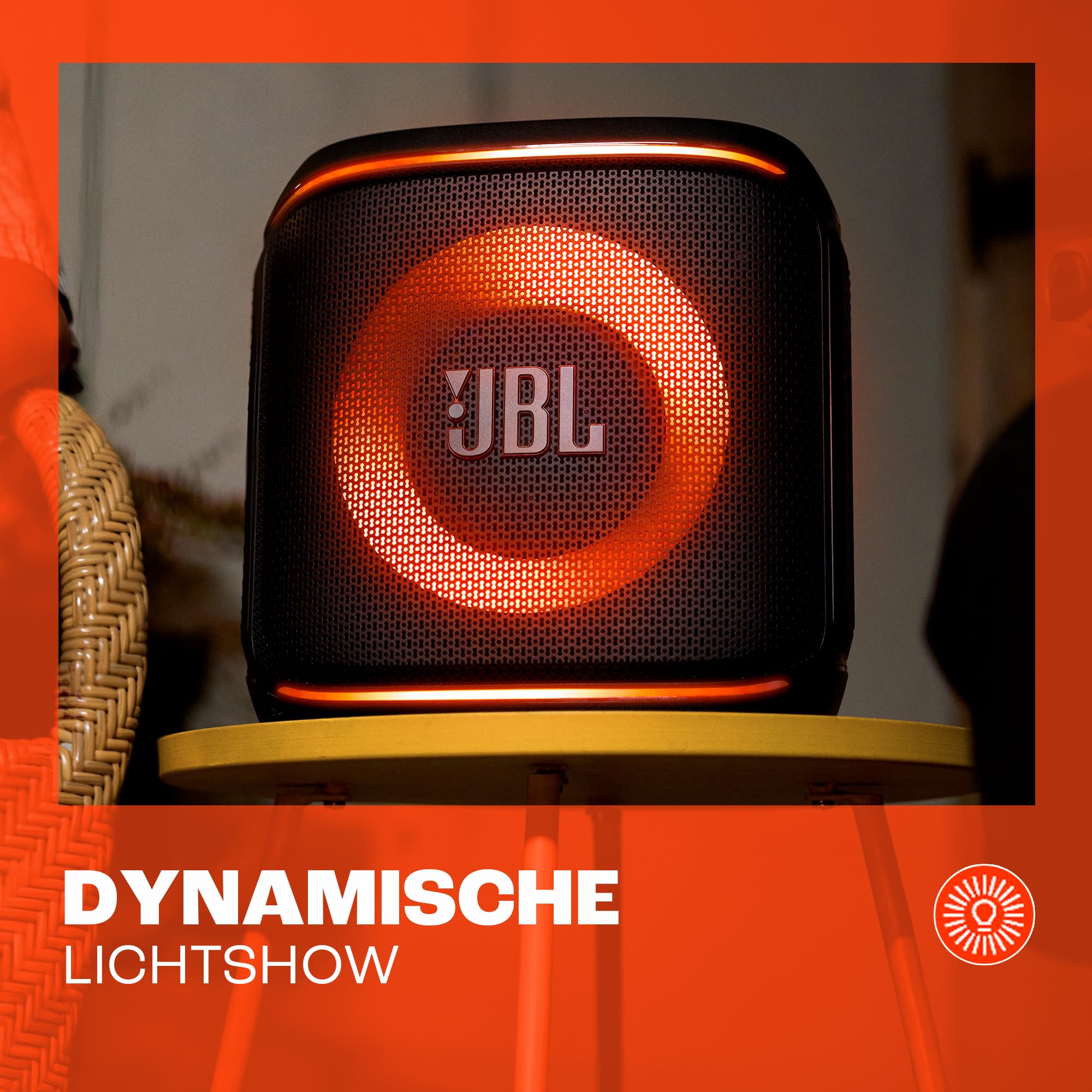 JBL Partybox Encore 2, kabelloser Bluetooth Partylautsprecher mit Mikrofon, 15 Stunden Spielzeit, IPX4 spritzwassergeschützt, Pro Sound, AI Sound Boost und Auracast Multi-Speaker, Schwarz
